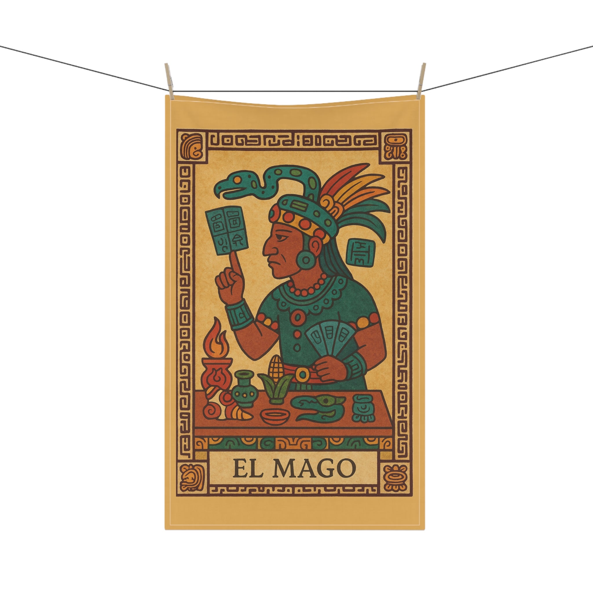 El Mago 'The Magician' Inspired Tarot Kitchen Tea Towel — Aztec Magician Design by Leah Quinn