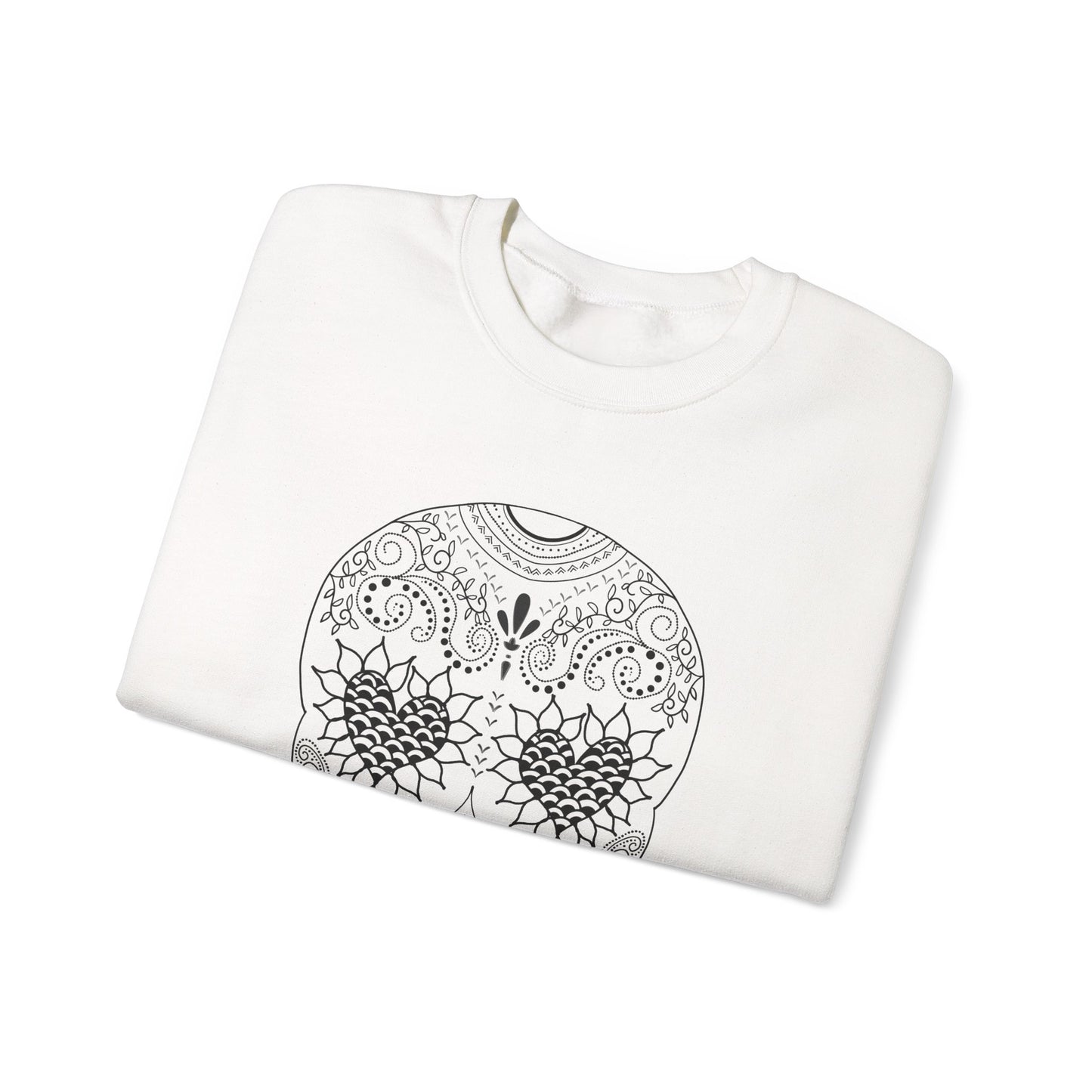 Skull Design Black line original art by Leah Quinn - Unisex Heavy Blend™ Crewneck Sweatshirt Sizes S-5X - Great gifts for the Season