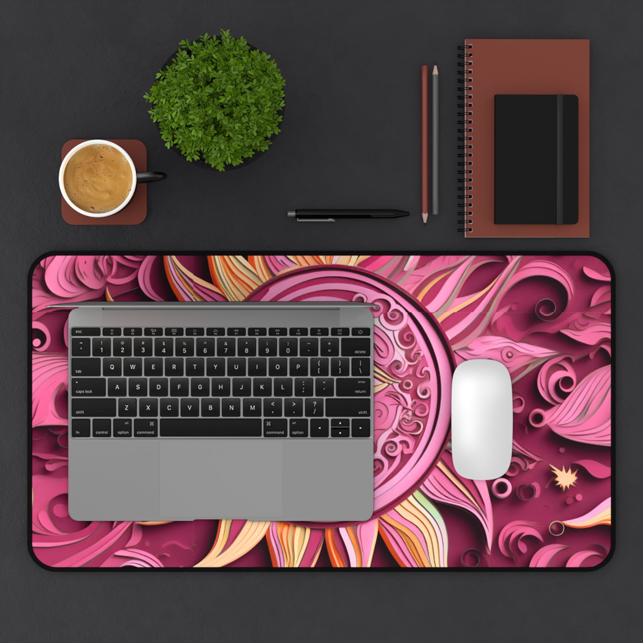 Boho Sun & Moon Pink Desk Mat — Celestial Extra Large Mouse Pad-Desk Mat