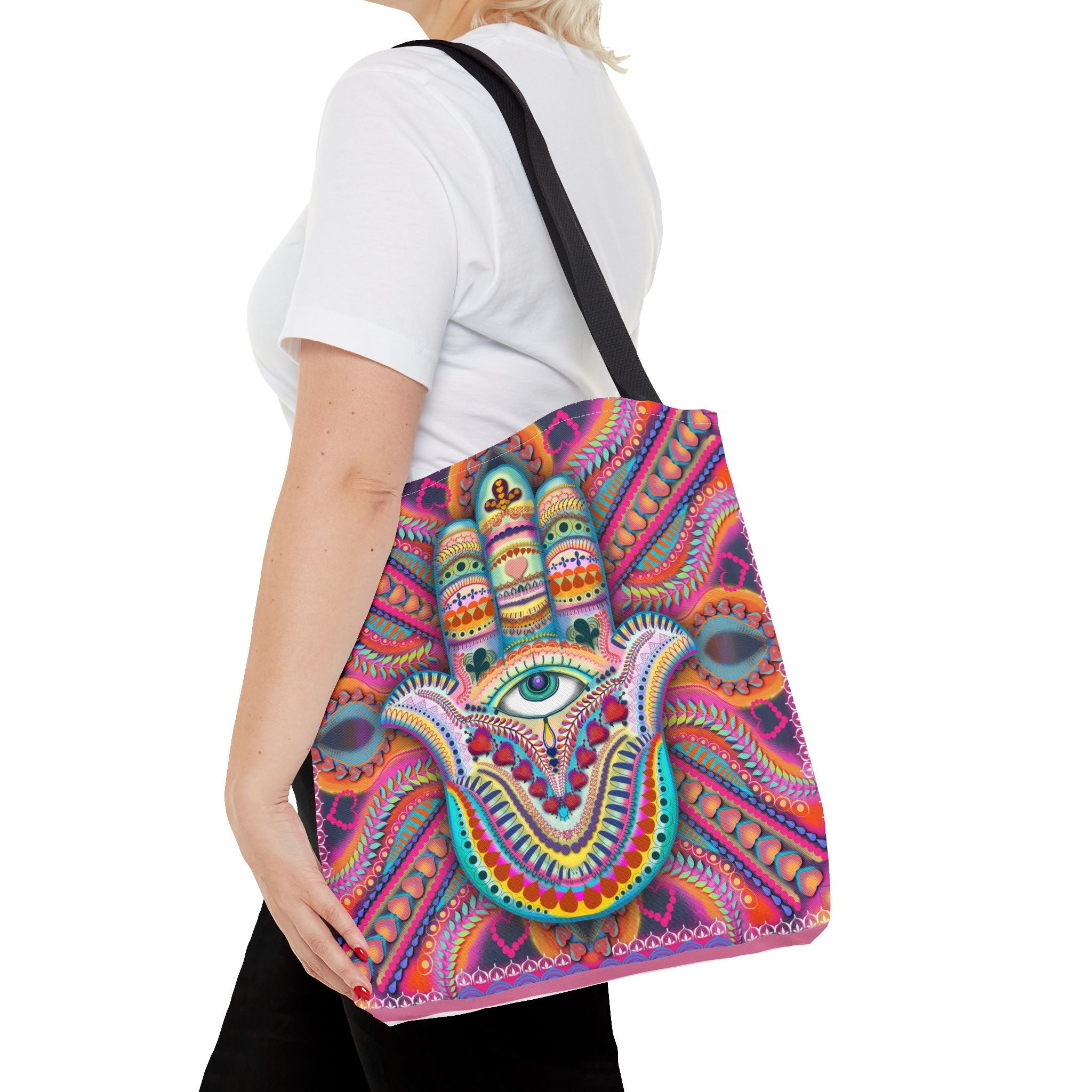 Hamsa Eye Tote Bag — Psychedelic Boho All-Over Print