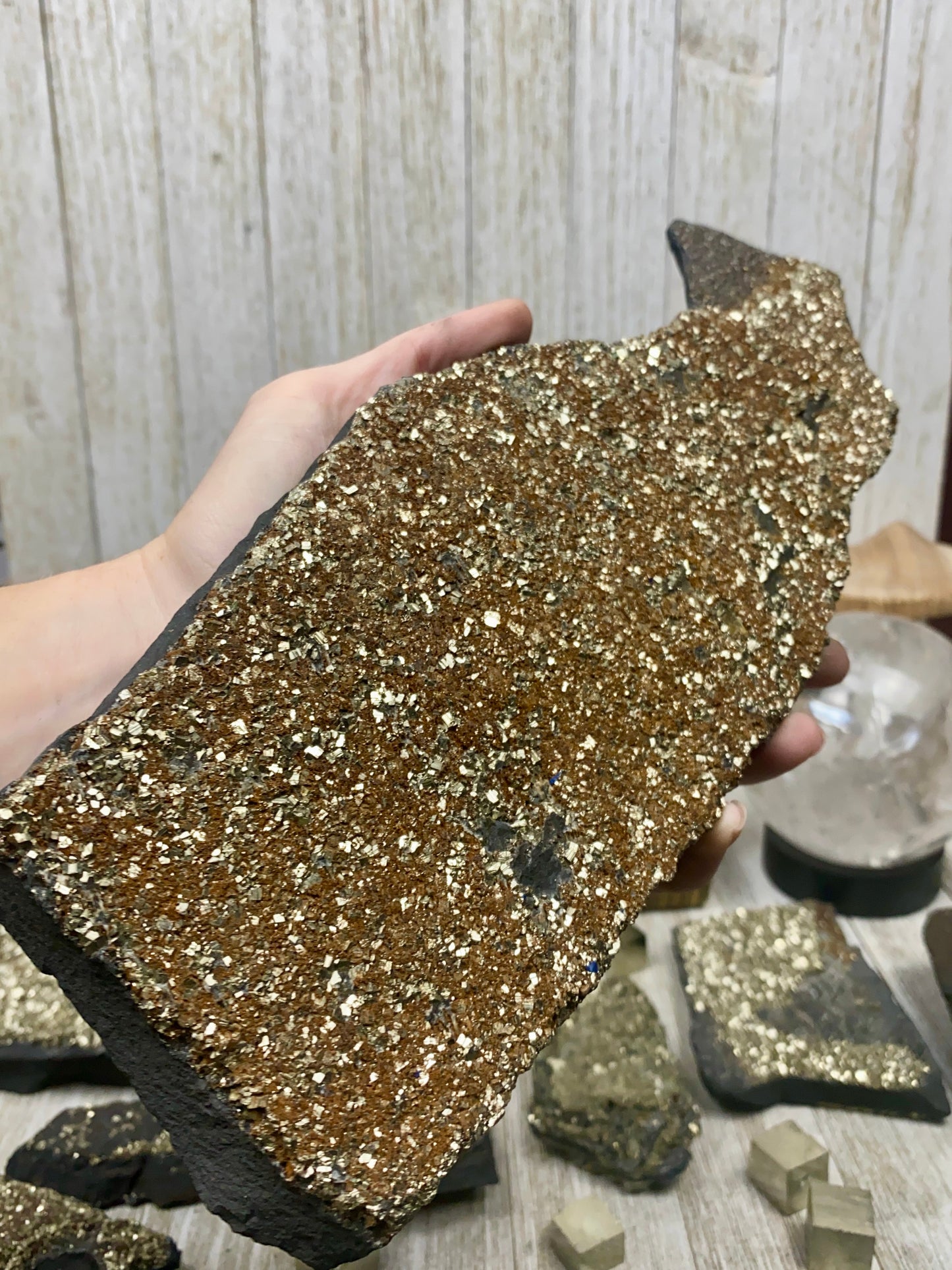 Pyrite on Shungite Raw Layered Plate | Brazil