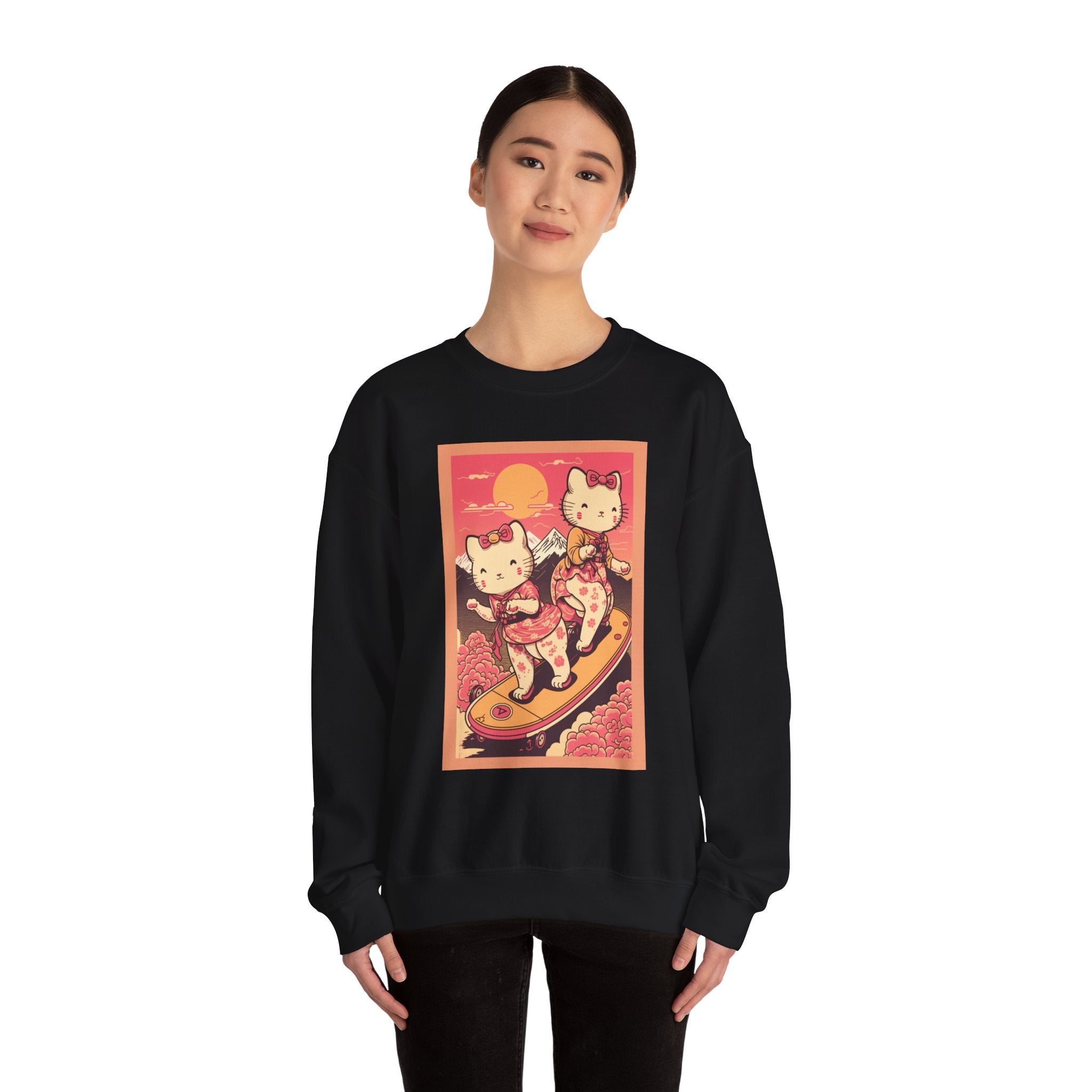 Cute Kittens Skateboarding Unisex Sweatshirt for Cat Lovers and Teens