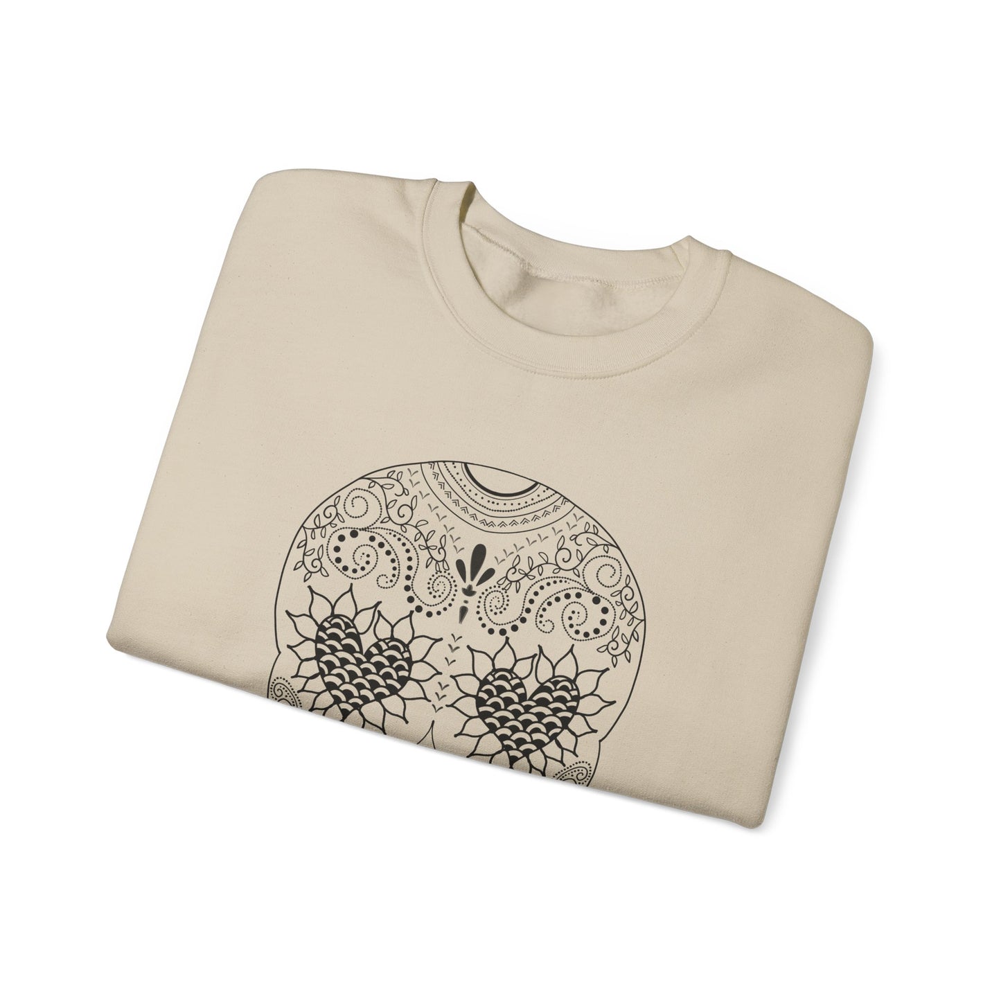 Skull Design Black line original art by Leah Quinn - Unisex Heavy Blend™ Crewneck Sweatshirt Sizes S-5X - Great gifts for the Season