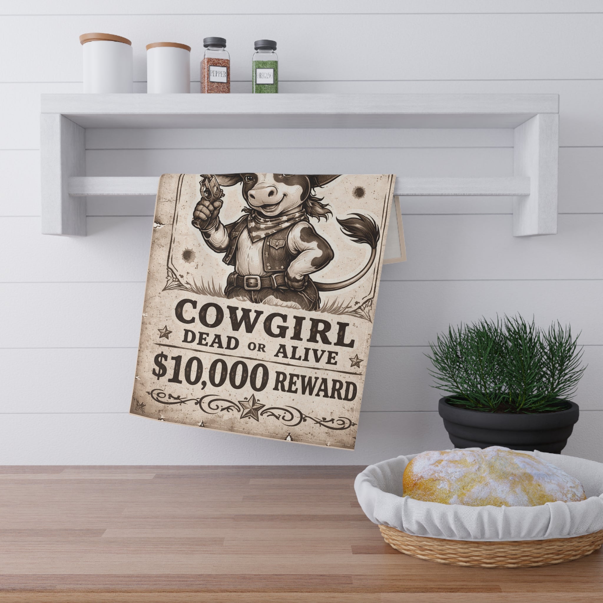Retro Western Funny Naughty Cowgirl Farmhouse Tea Towel — Design by Leah Quinn©