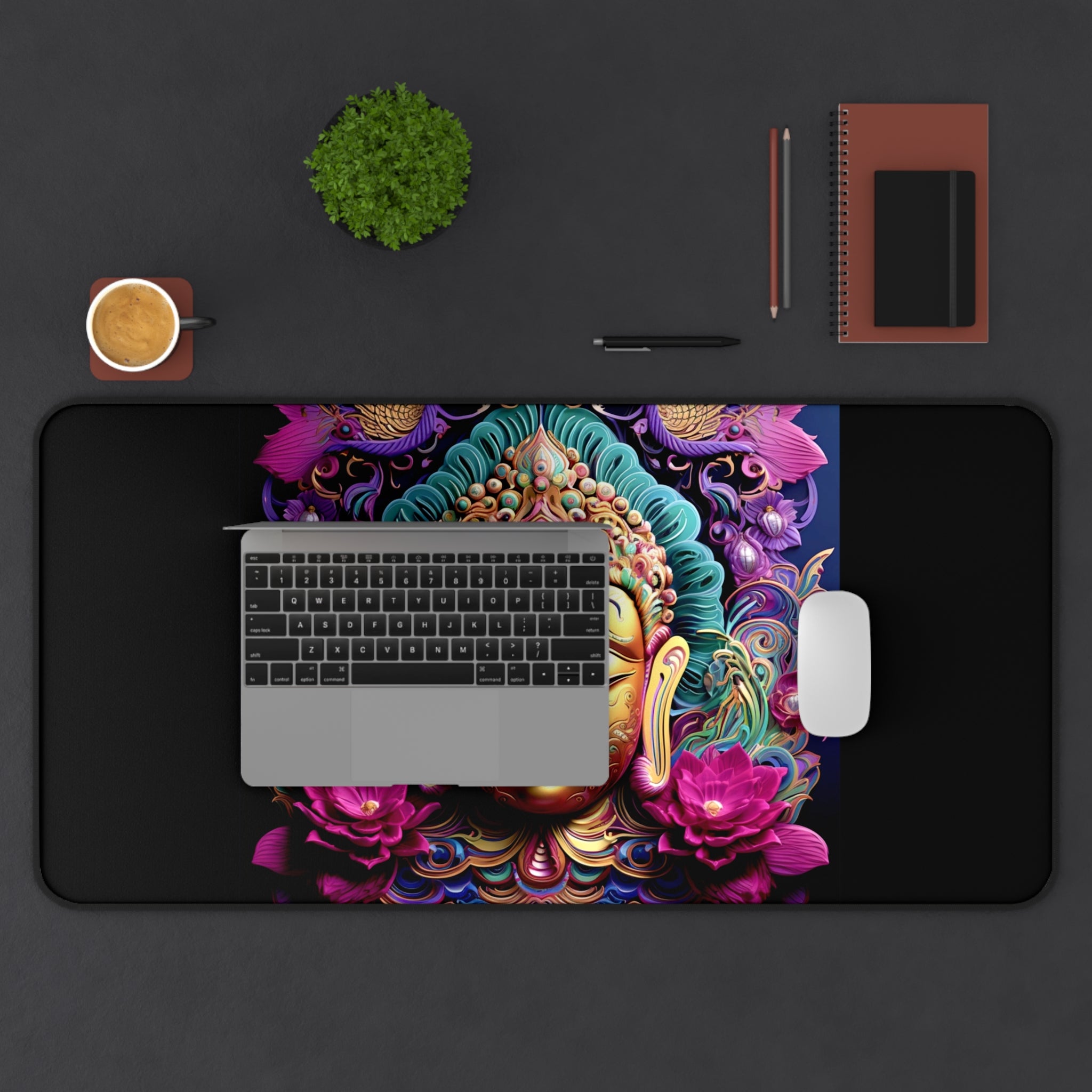 Tibetan Buddha Boho Design Desk Mat — Celestial Extra Large Mouse Pad-Desk Mat