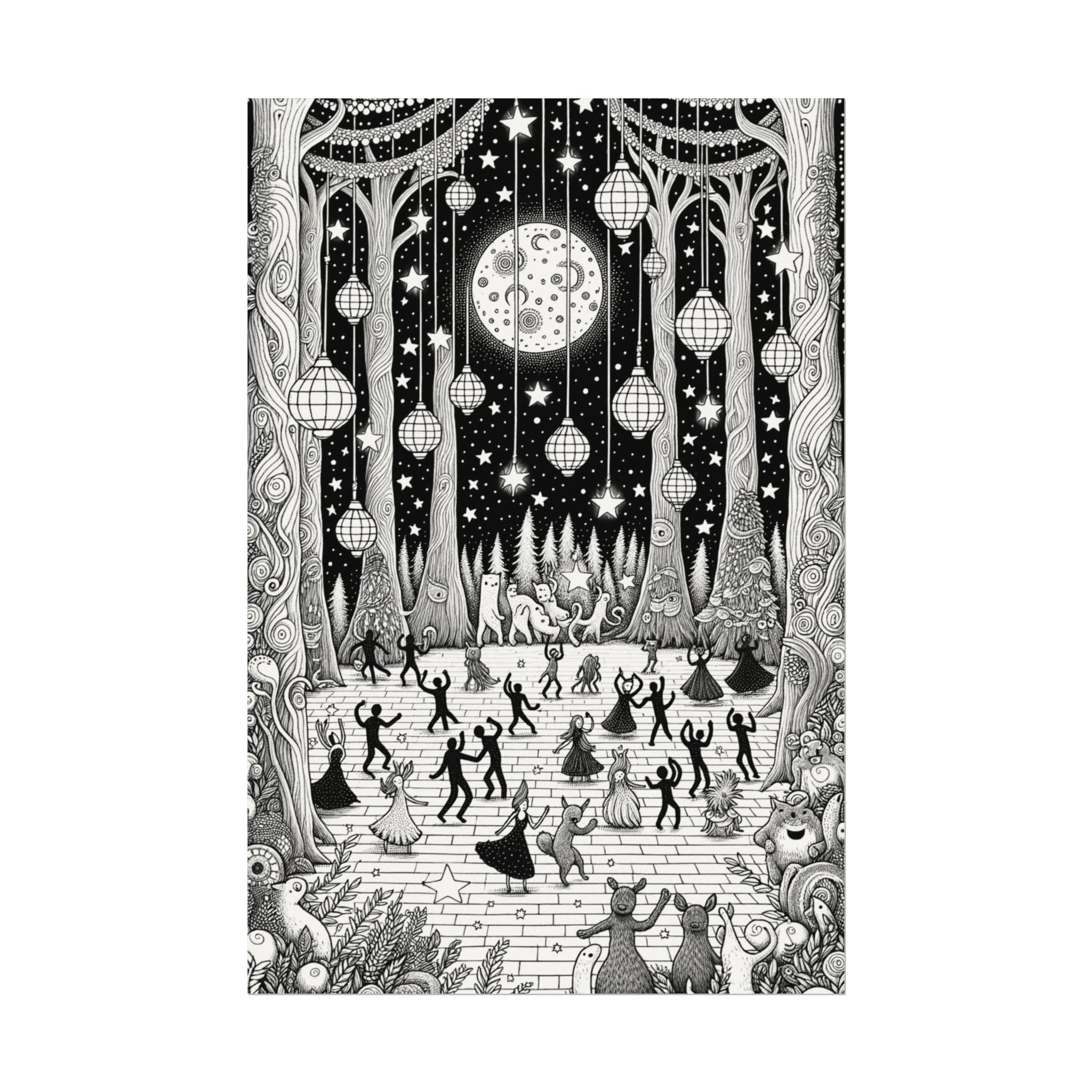 Moonlit Forest Dance – Premium Watercolor Coloring Poster (285gsm Cold Press Paper) 16x24, 24x36 & Huge 36"x54" inches