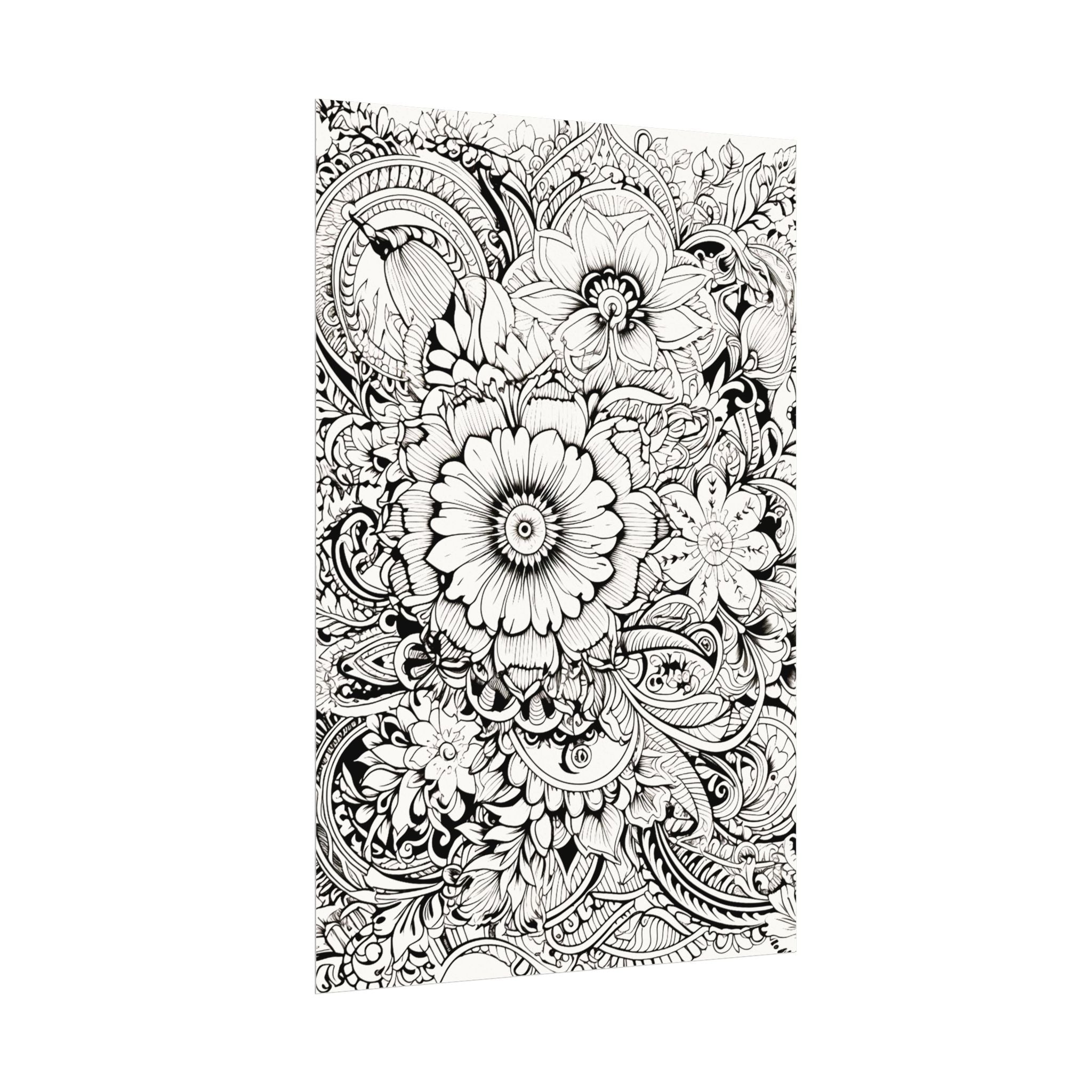 Boho Flower Number 6 Jumbo Coloring Poster — Textured Watercolor Matte Print 36x48 inch/ 20x30 inch
