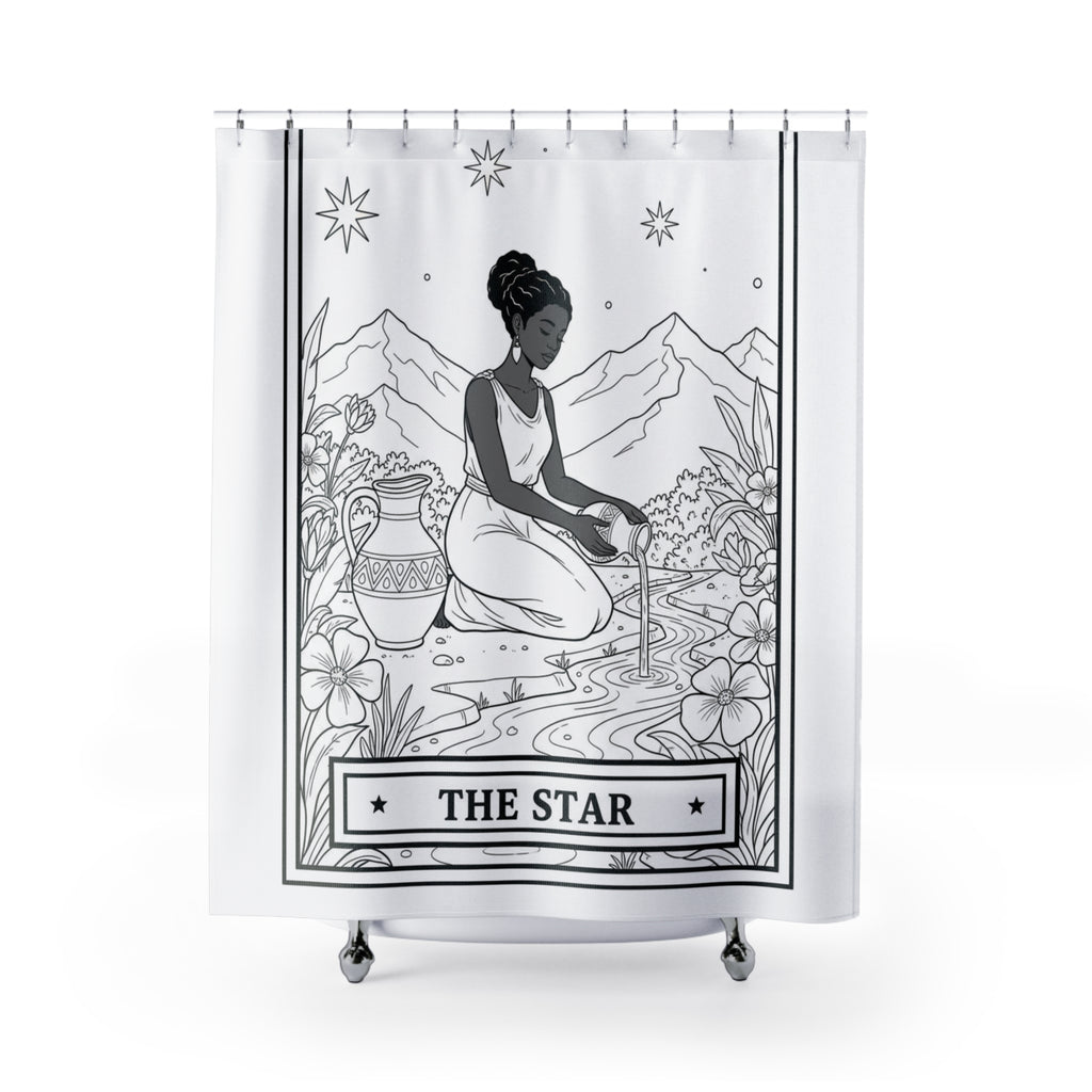 The Star Tarot Card Shower Curtain — Boho Spiritual Color-Your-Own Shower Curtain