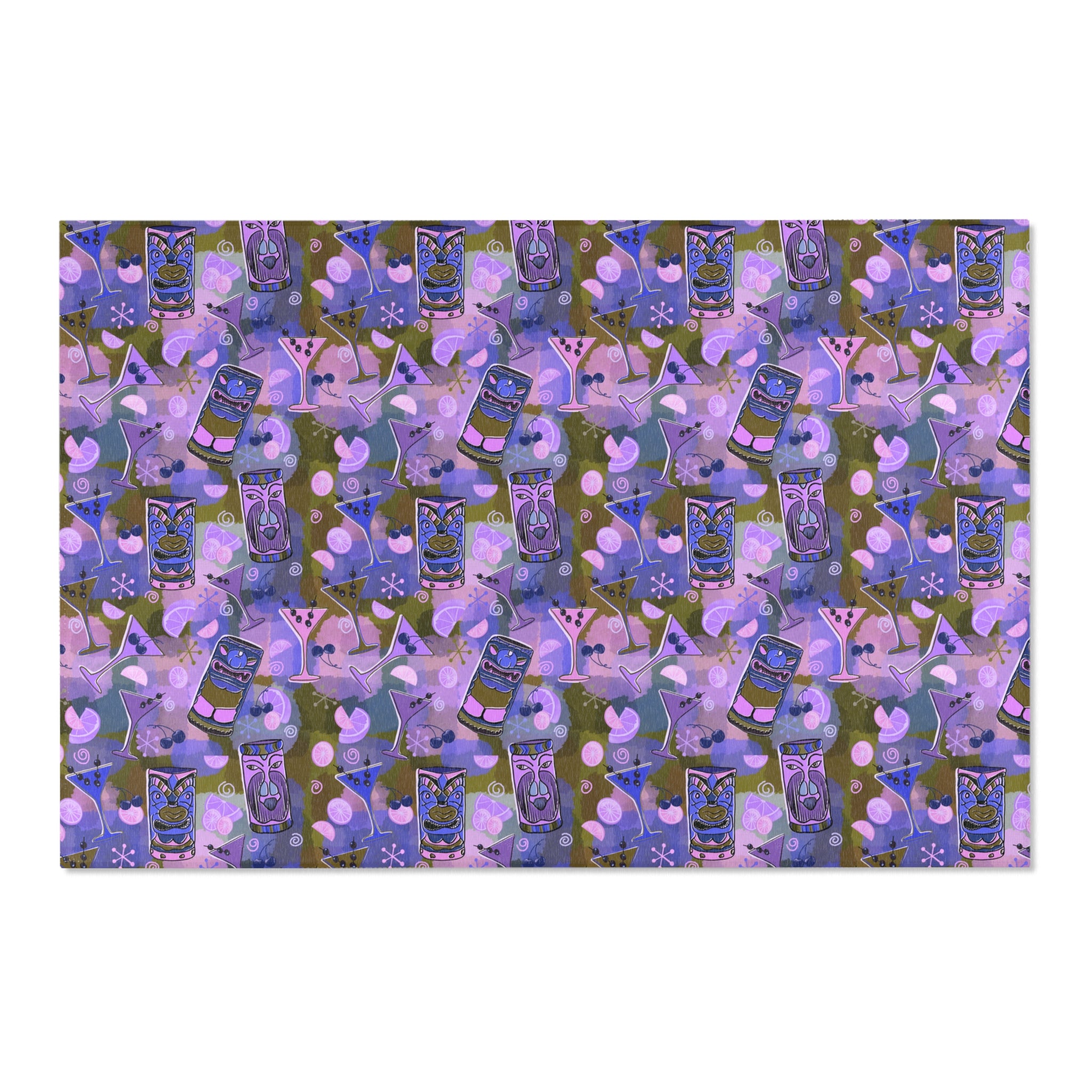 Kitschy Tiki Grape Area Rug — Distressed Ornamental Accent Rug for Living Room, She-Sheds & Man Caves