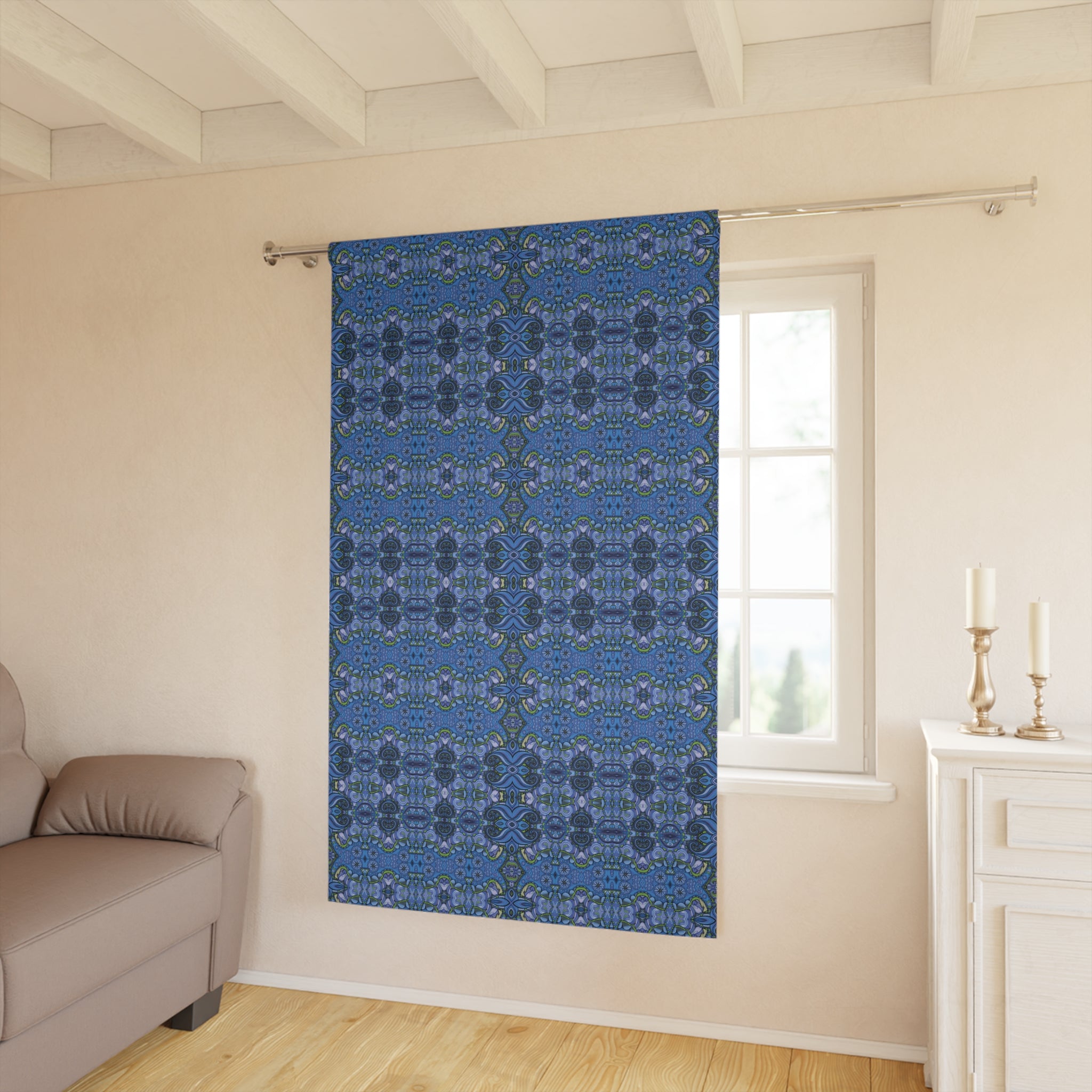 Boho Paisley Blackout Curtain — Deep Sky Blue (50×84", Single Panel)