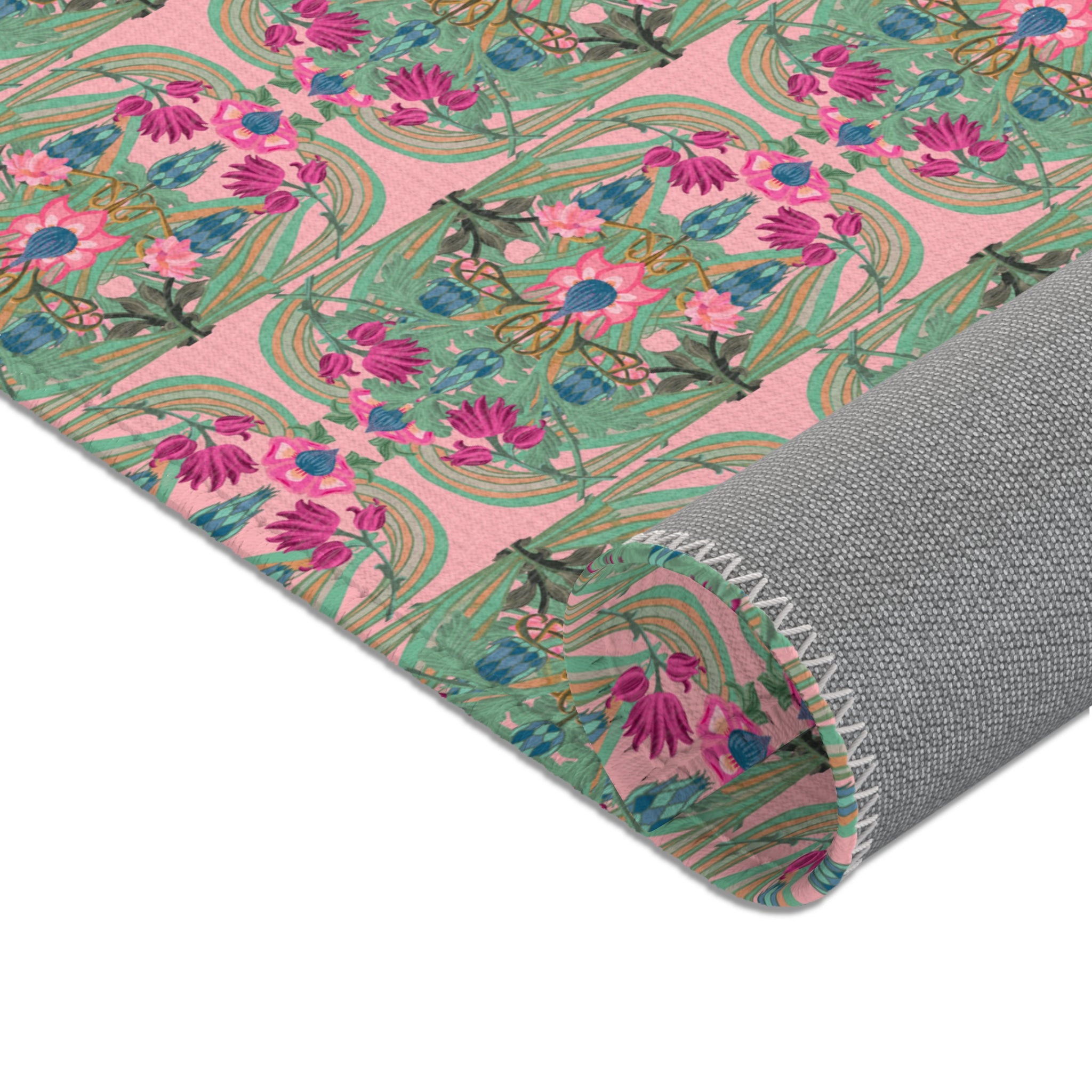Boho Art Deco Antique Pink Area Rug — Distressed Ornamental Accent Rug