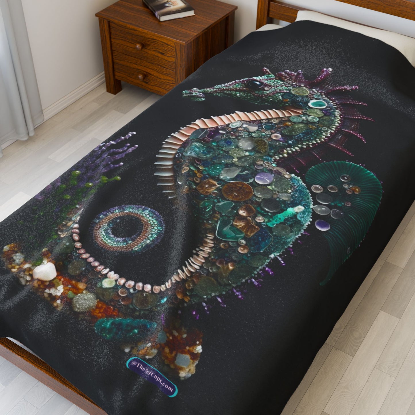 Seahorse Crystal Mosaic Art Velveteen Plush Blanket – Cozy Ocean-Inspired Throw
