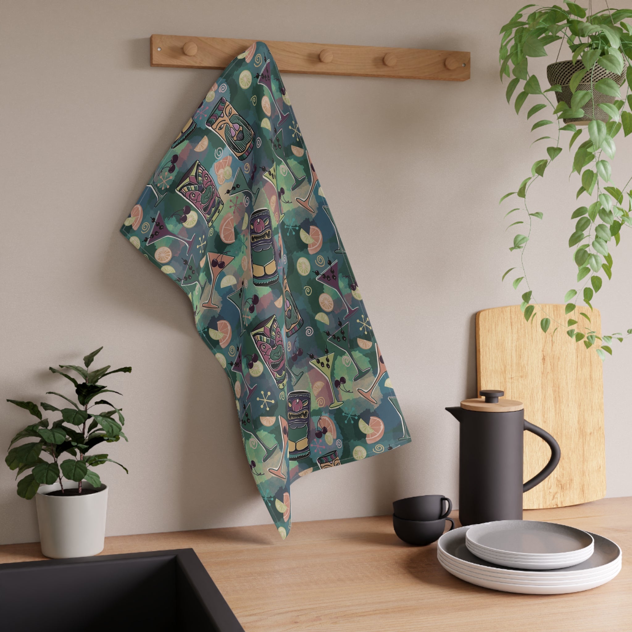Kitschy Tiki Pine Green Kitchen Tea Towel