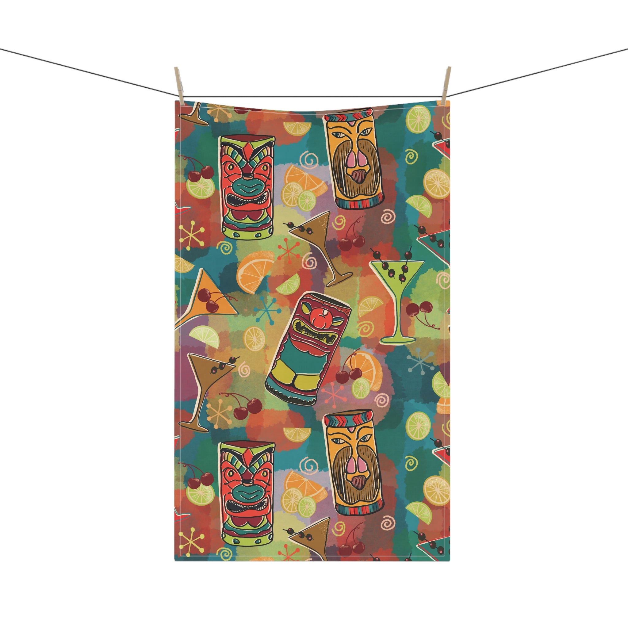 Kitschy Tiki Bar Tea Towel — Mid-Century Green Kitchen Dish Towel