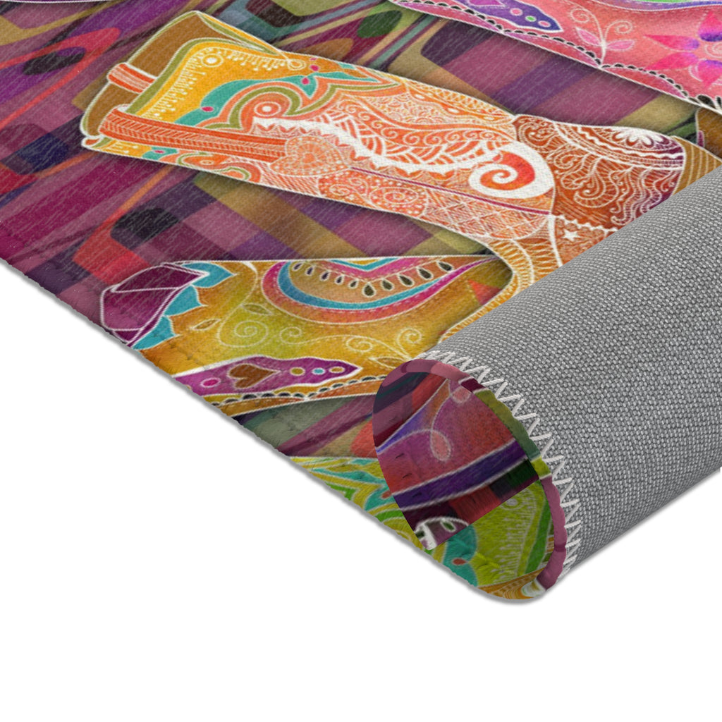 Lets Go Glamping Cowgirl Boots Area Rug — Distressed Ornamental Accent Rug for She Sheds, Bedrooms & Office