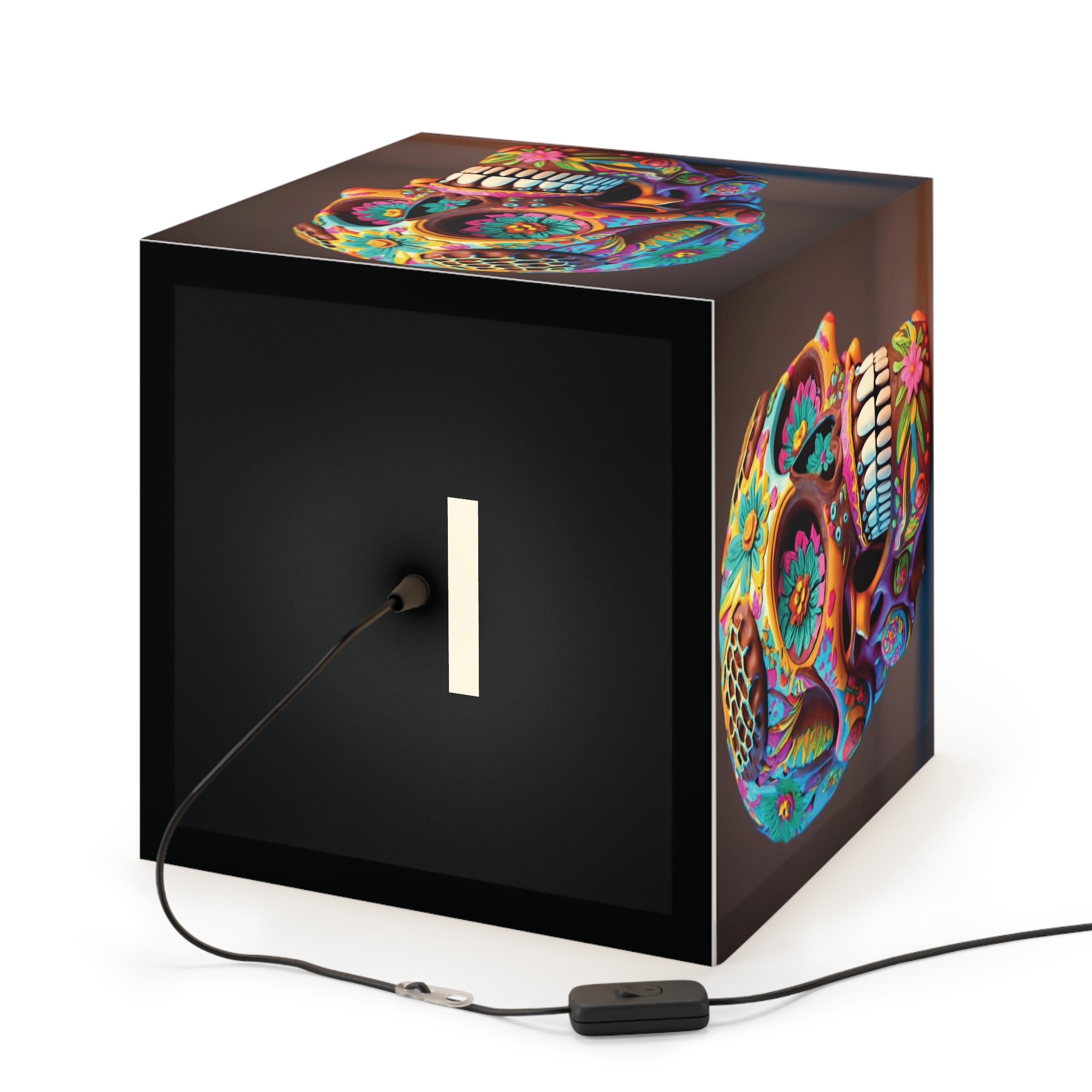 Colorful Skull Light Cube Lamp, Boho Decor, Unique Home Accents, Day of the Dead, Festival Lighting, Artistic Gift Idea