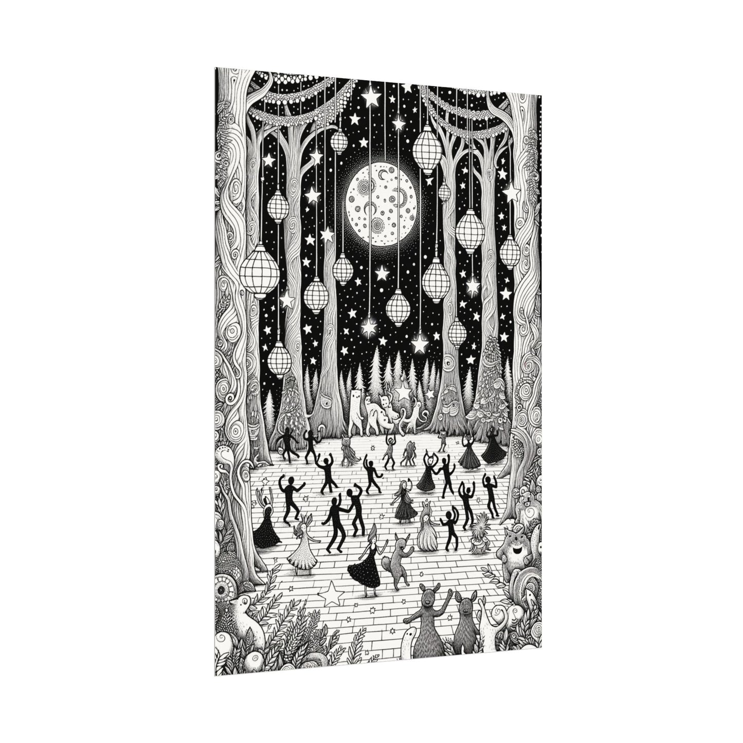 Moonlit Forest Dance – Premium Watercolor Coloring Poster (285gsm Cold Press Paper) 16x24, 24x36 & Huge 36"x54" inches