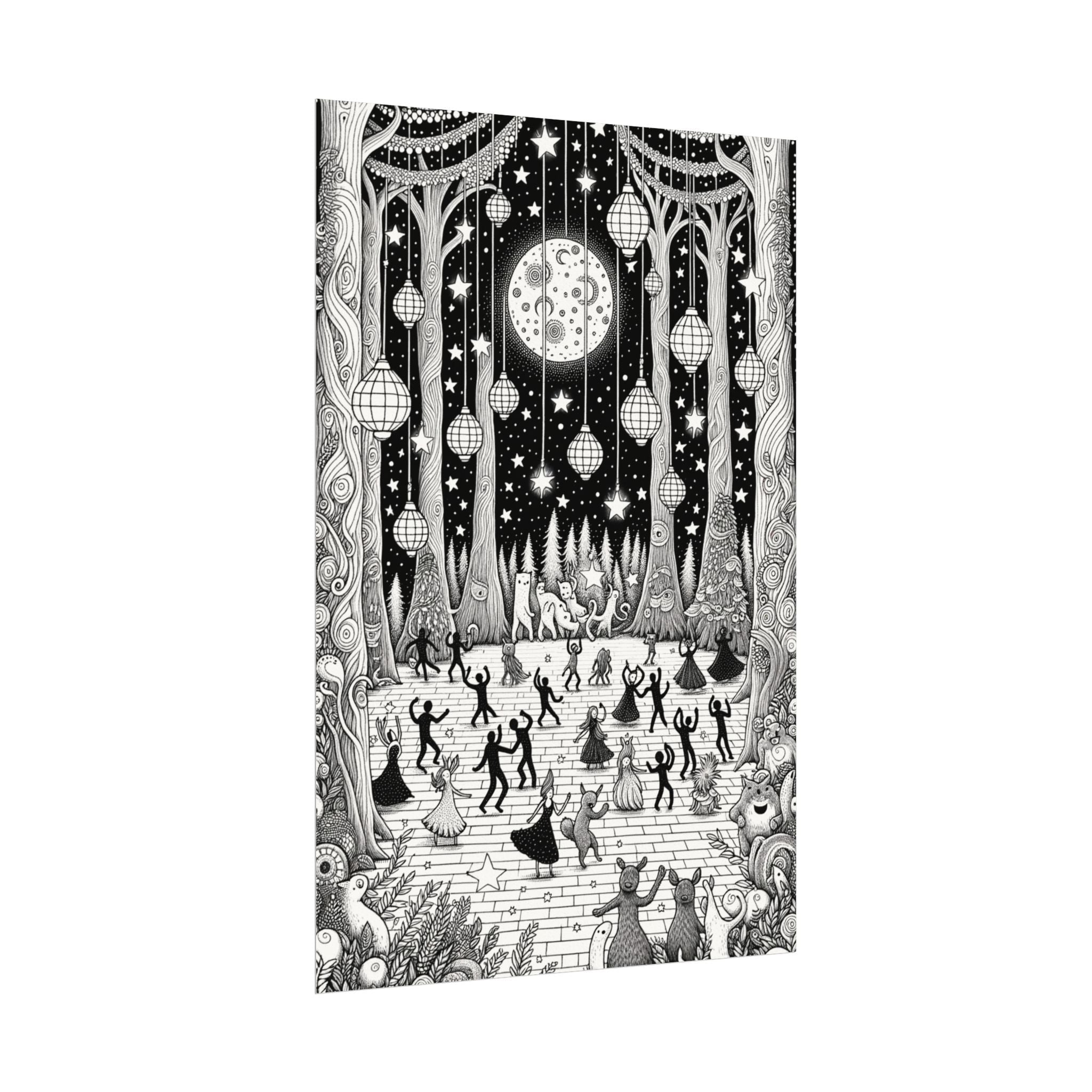 Moonlit Forest Dance – Premium Watercolor Coloring Poster (285gsm Cold Press Paper) 16x24, 24x36 & Huge 36"x54" inches