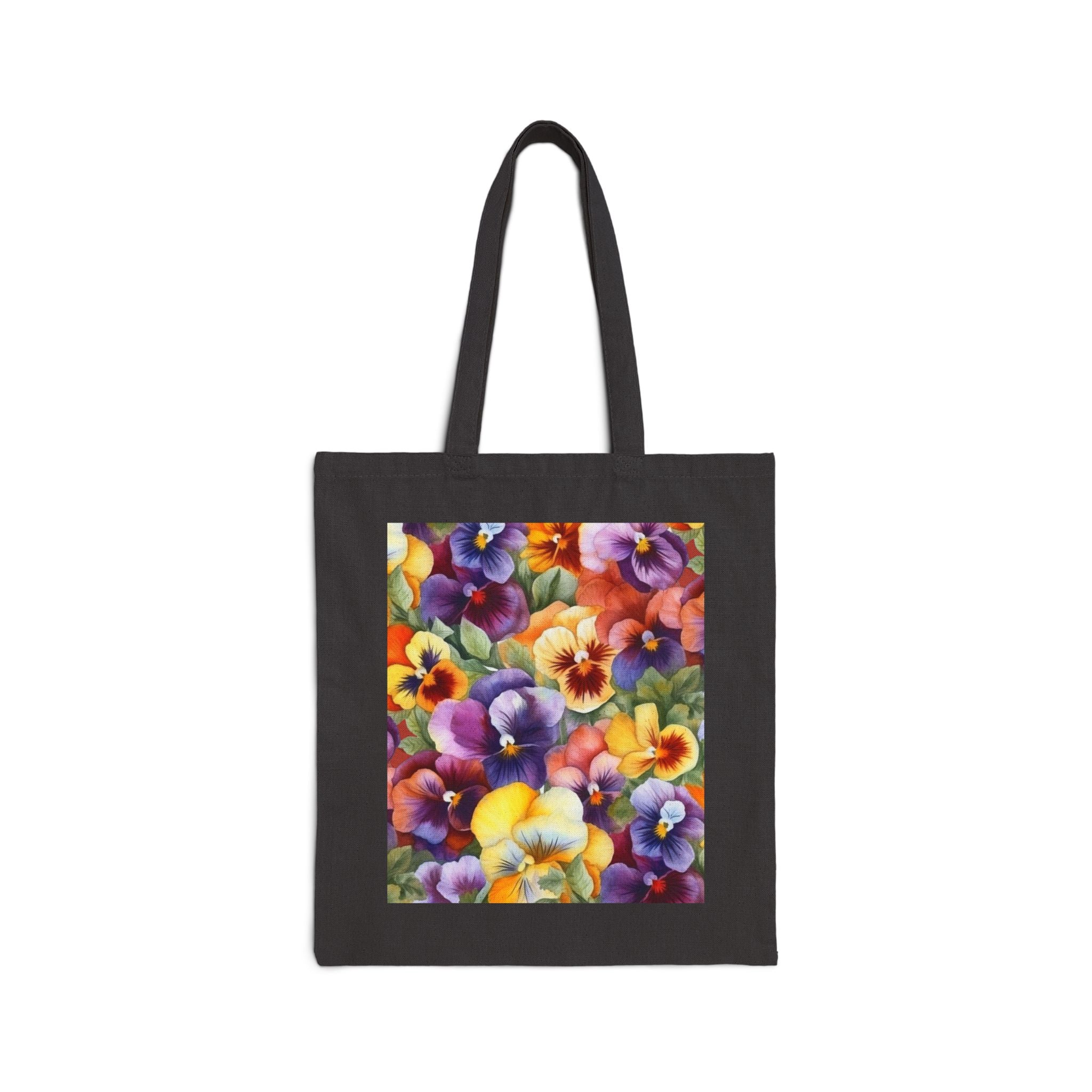 Spring Pansies Canvas Tote Bag — Vibrant Floral Cotton Shopper