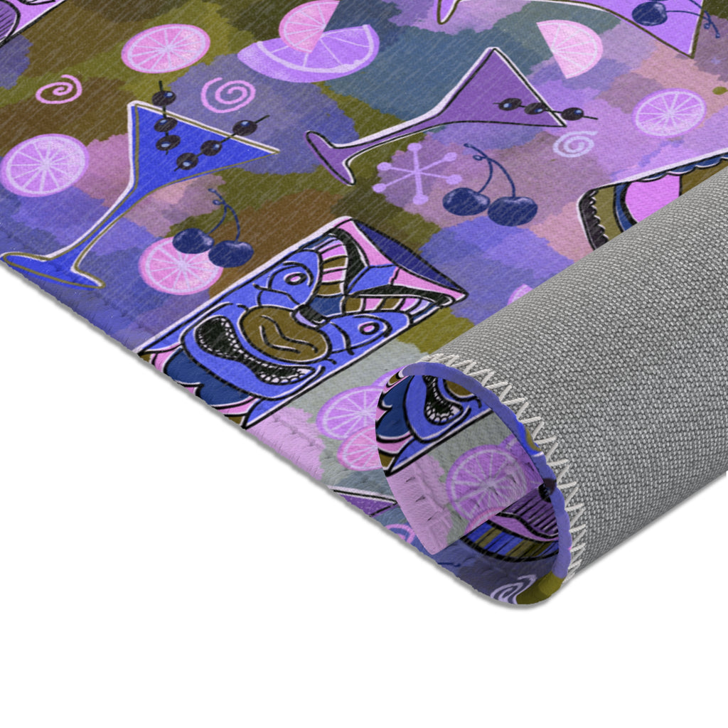 Kitschy Tiki Grape Area Rug — Distressed Ornamental Accent Rug for Living Room, She-Sheds & Man Caves