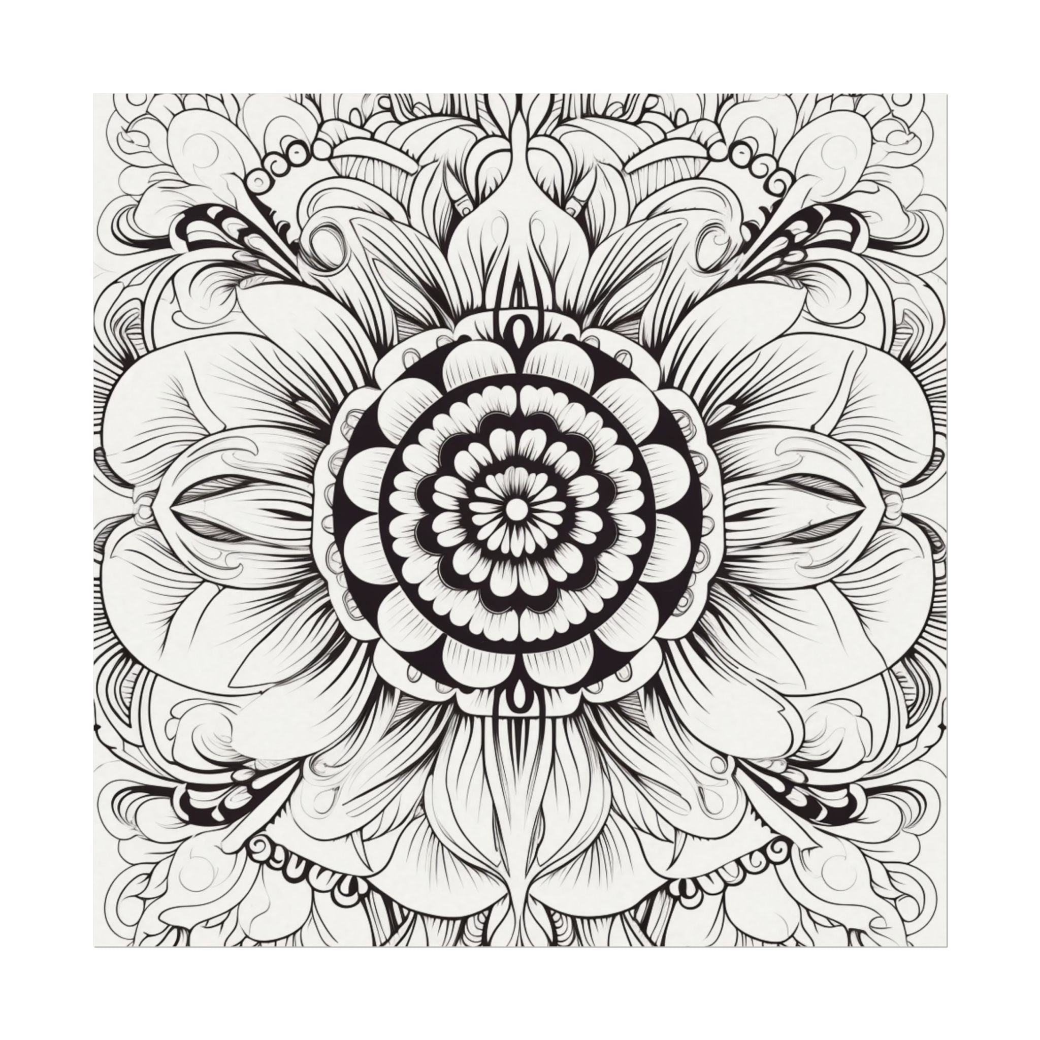 Boho Flower Coloring Poster — Textured Watercolor Matte Print 24x24inch