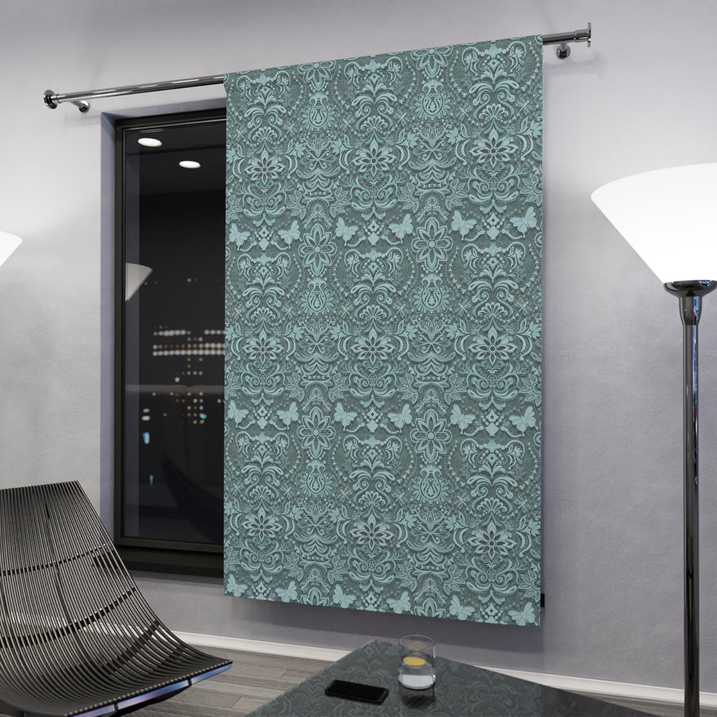Vintage Brocade Deep Teal Blackout Curtain – Floral Single Panel 50x84"