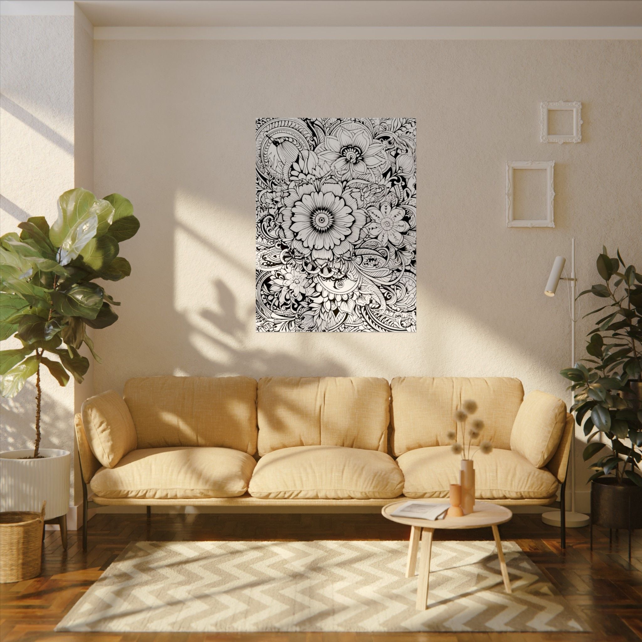Boho Flower Number 6 Jumbo Coloring Poster — Textured Watercolor Matte Print 36x48 inch/ 20x30 inch
