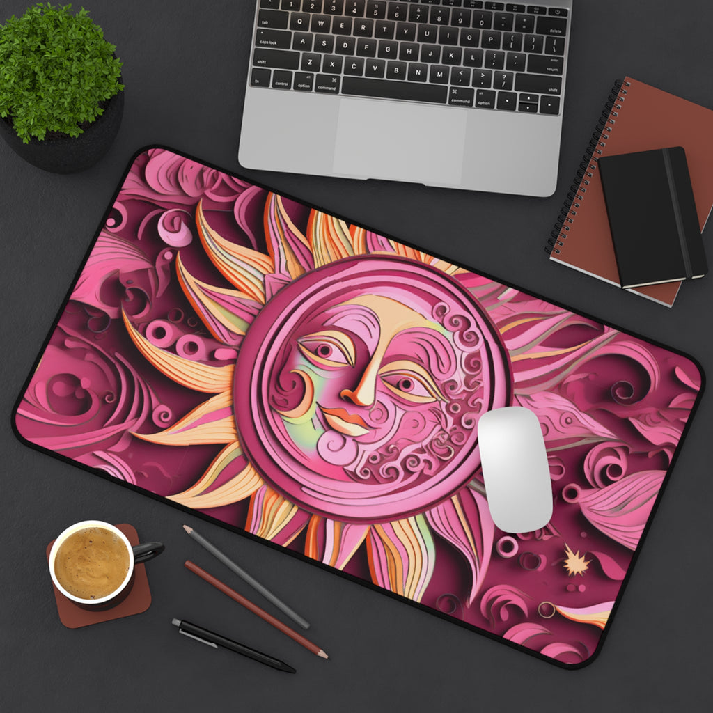 Boho Sun & Moon Pink Desk Mat — Celestial Extra Large Mouse Pad-Desk Mat