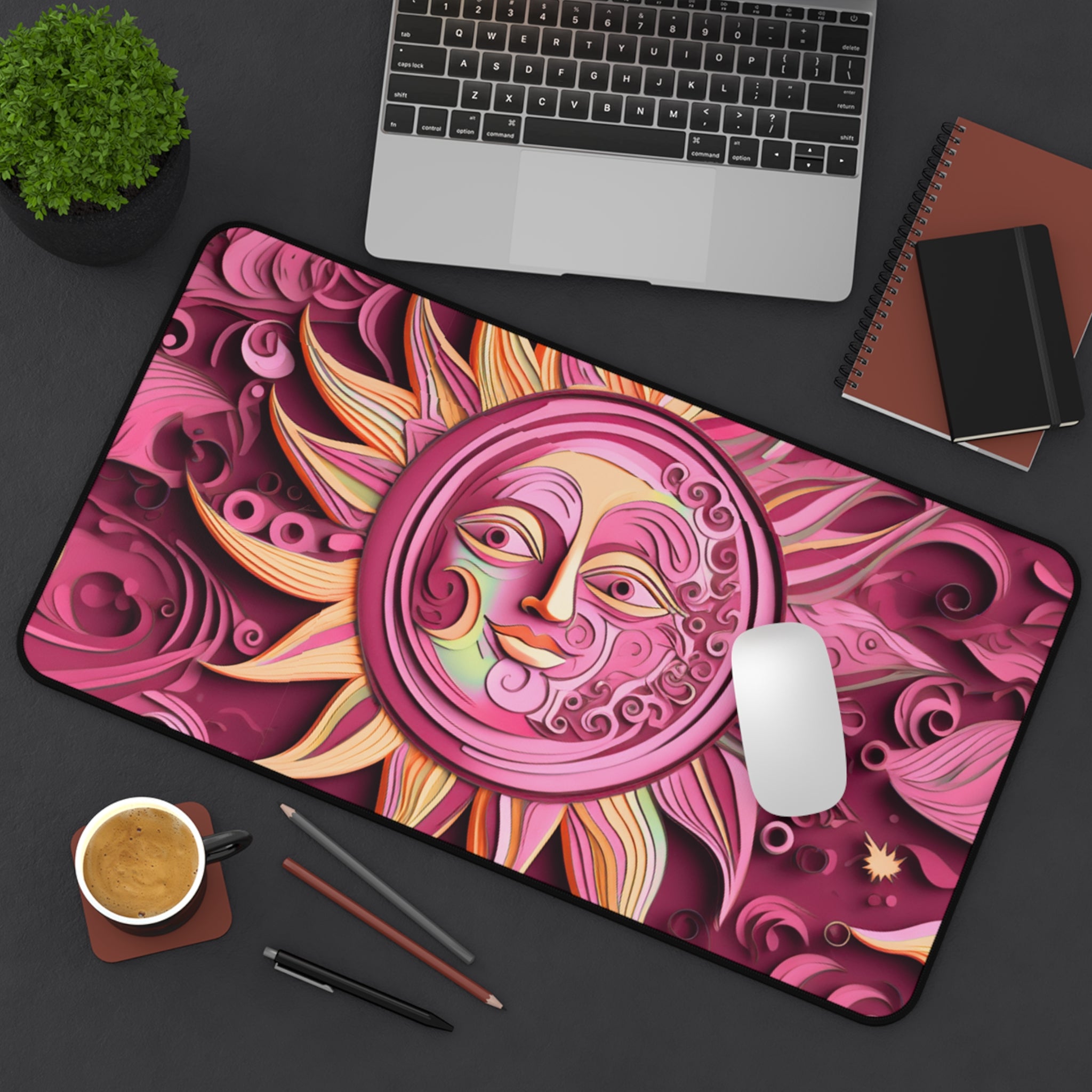 Boho Sun & Moon Pink Desk Mat — Celestial Extra Large Mouse Pad-Desk Mat