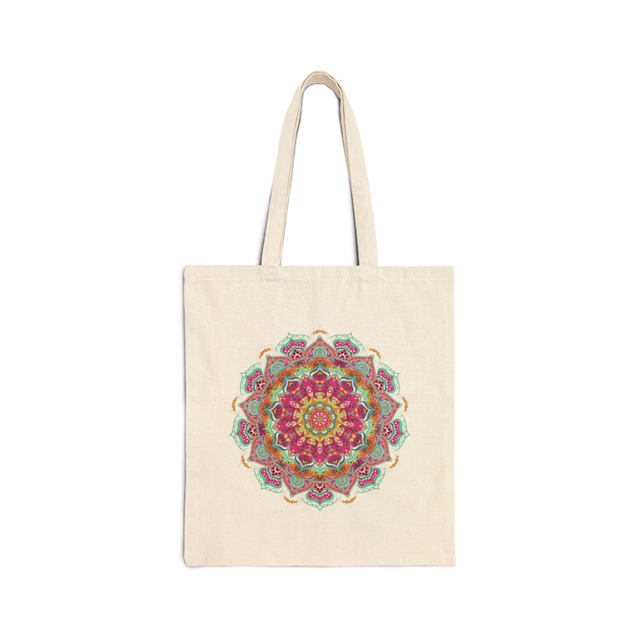 Turquoise & Pink Mandala Cotton Canvas Tote Bag — Vibrant Floral Shopper