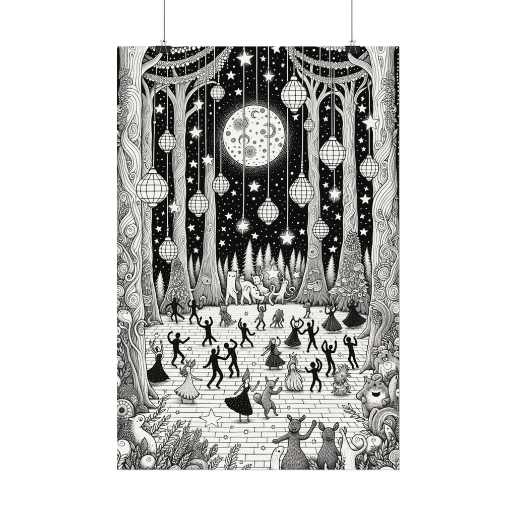 Moonlit Forest Dance – Premium Watercolor Coloring Poster (285gsm Cold Press Paper) 16x24, 24x36 & Huge 36"x54" inches