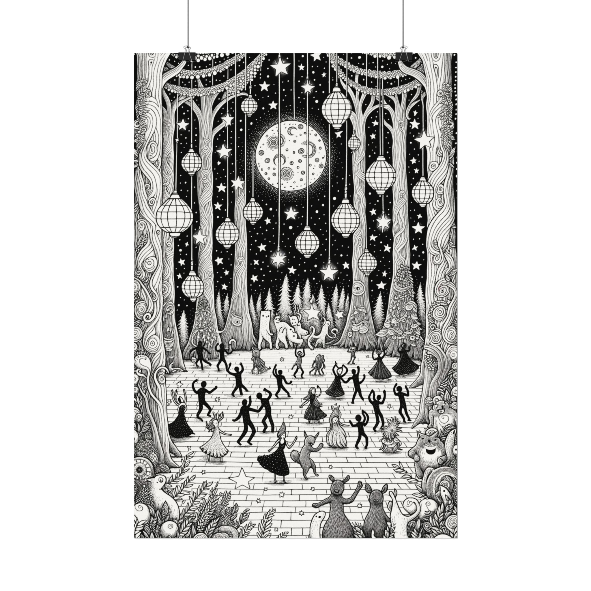 Moonlit Forest Dance – Premium Watercolor Coloring Poster (285gsm Cold Press Paper) 16x24, 24x36 & Huge 36"x54" inches