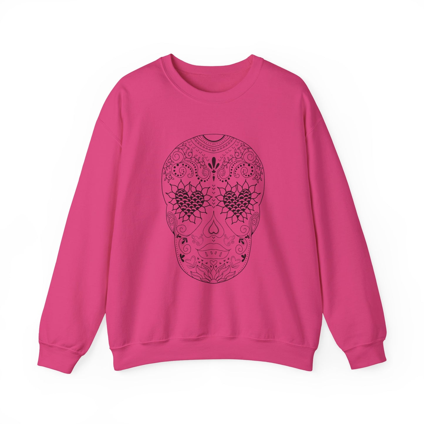 Skull Design Black line original art by Leah Quinn - Unisex Heavy Blend™ Crewneck Sweatshirt Sizes S-5X - Great gifts for the Season