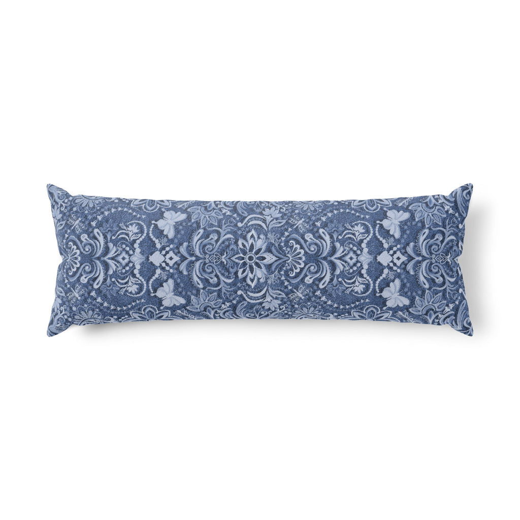 Vintage Brocade in Blue Farmhouse Body Pillow — Support Cushion