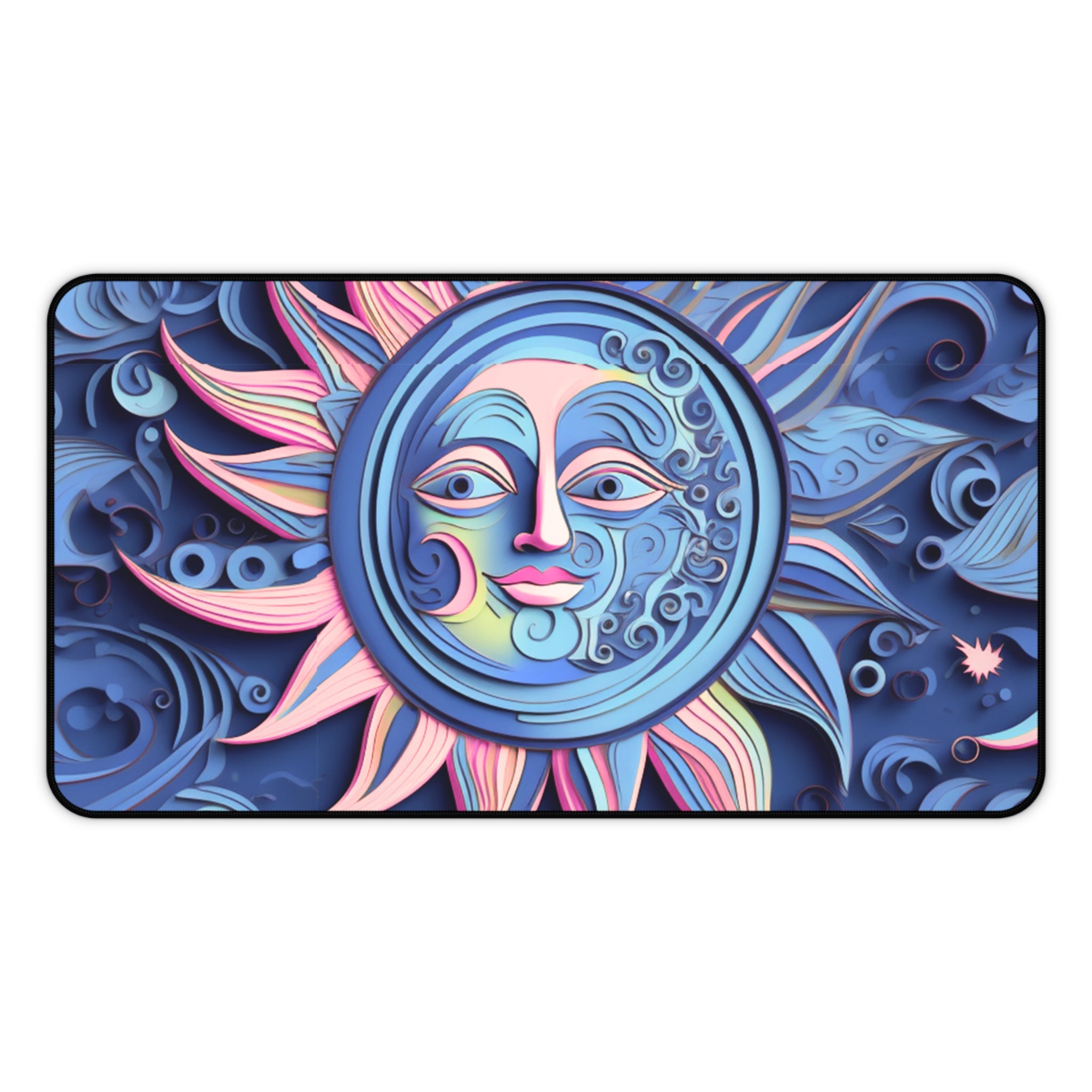 Boho Sun & Moon Sky Blues and Pink Desk Mat — Celestial Extra Large Mouse Pad-Desk Mat