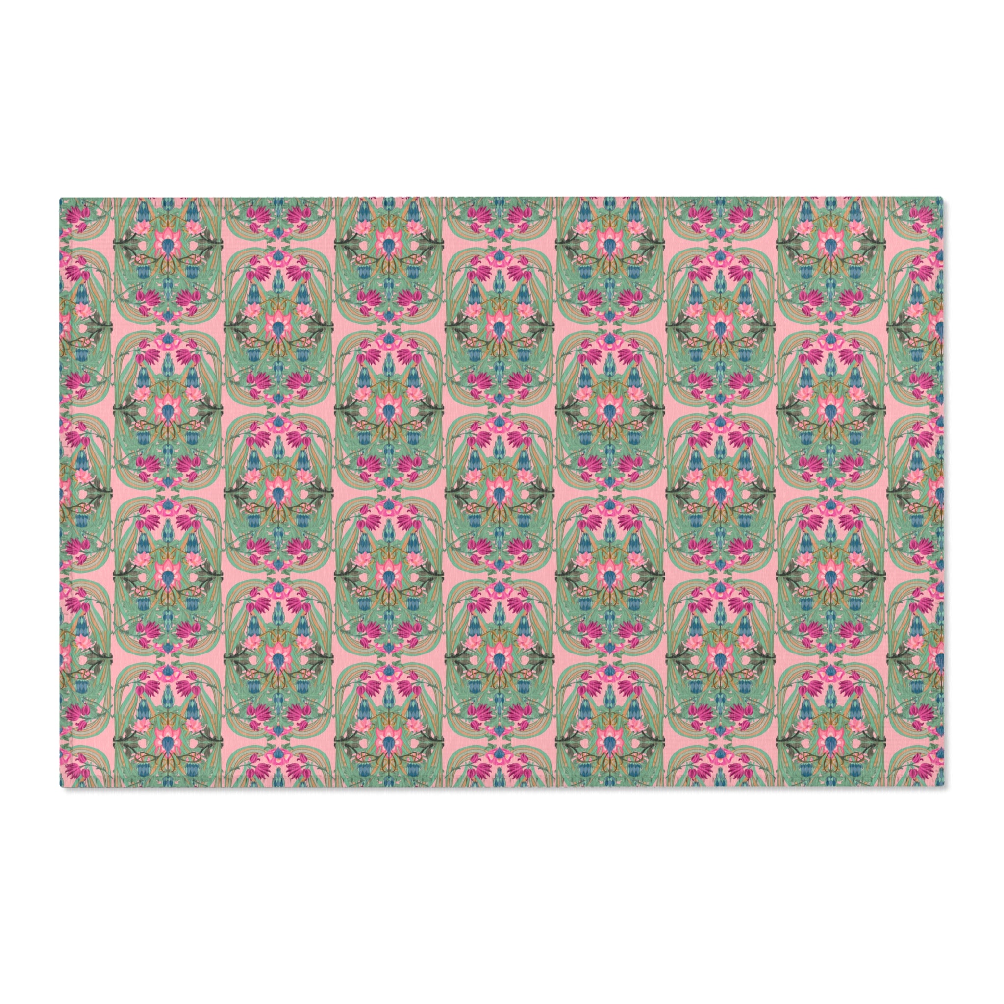 Boho Art Deco Antique Pink Area Rug — Distressed Ornamental Accent Rug