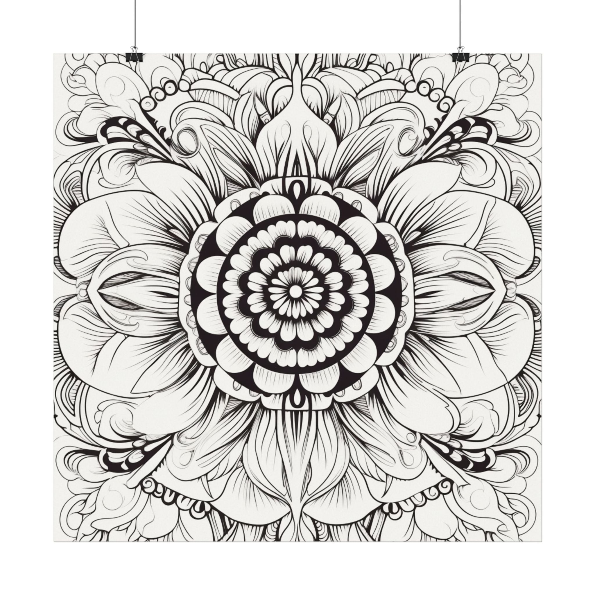 Boho Flower Coloring Poster — Textured Watercolor Matte Print 24x24inch