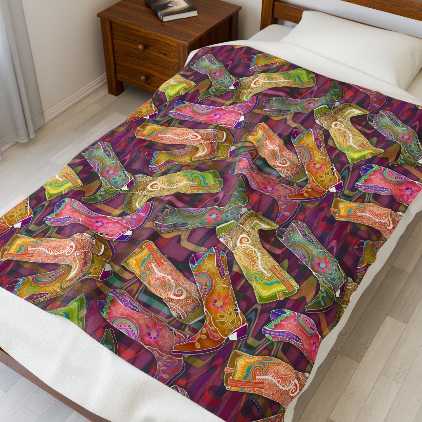🤠✨ Cowgirl’s Boots – Let’s Go Glamping Velveteen Plush Blanket