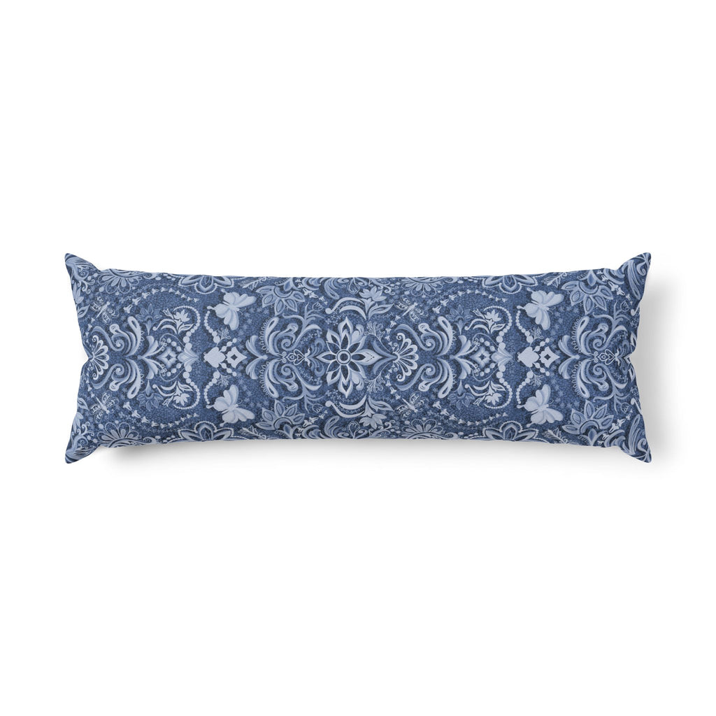Vintage Brocade in Blue Farmhouse Body Pillow — Support Cushion