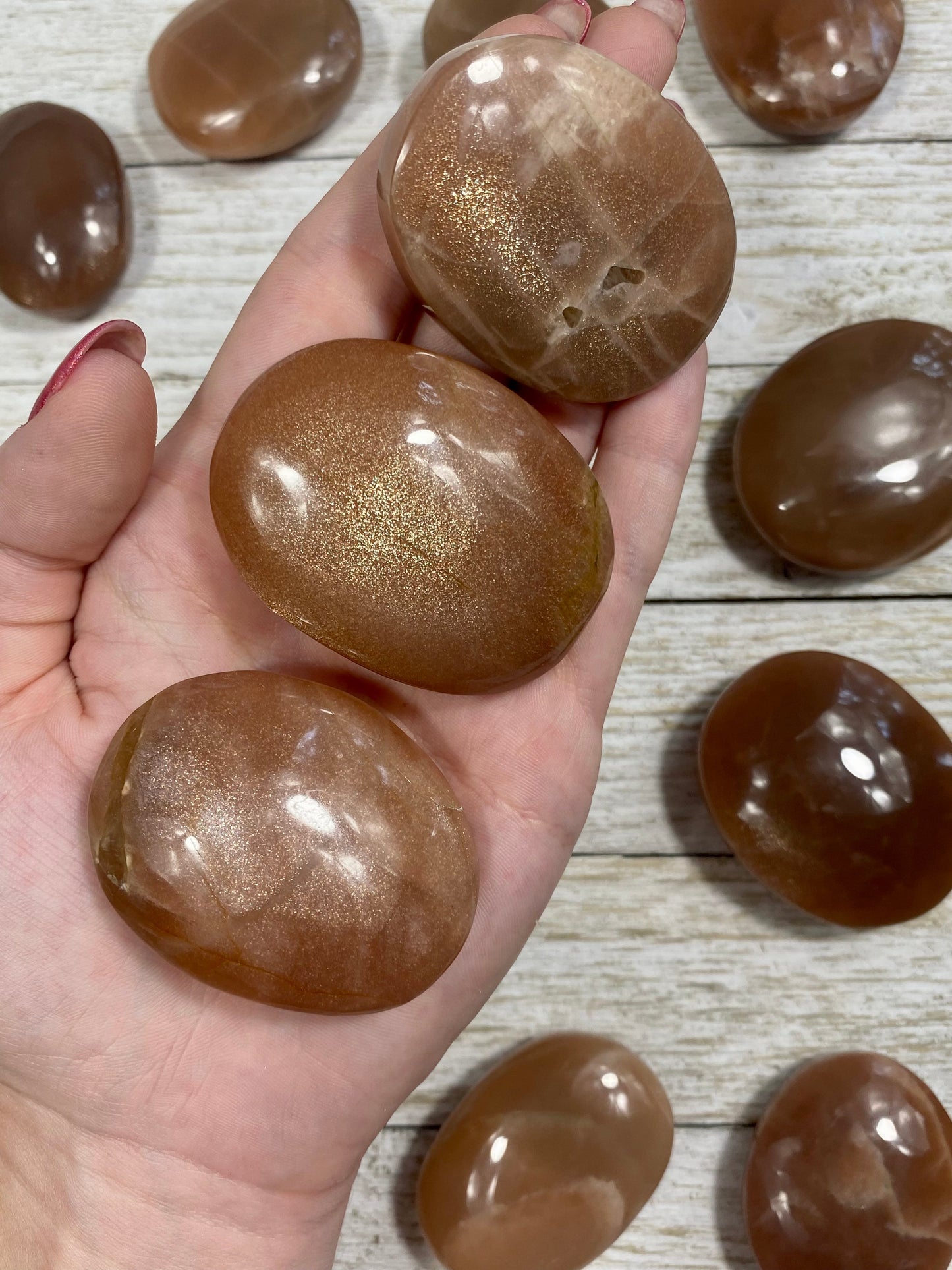 Sunstone with Moonstone Flashy Palm Stone