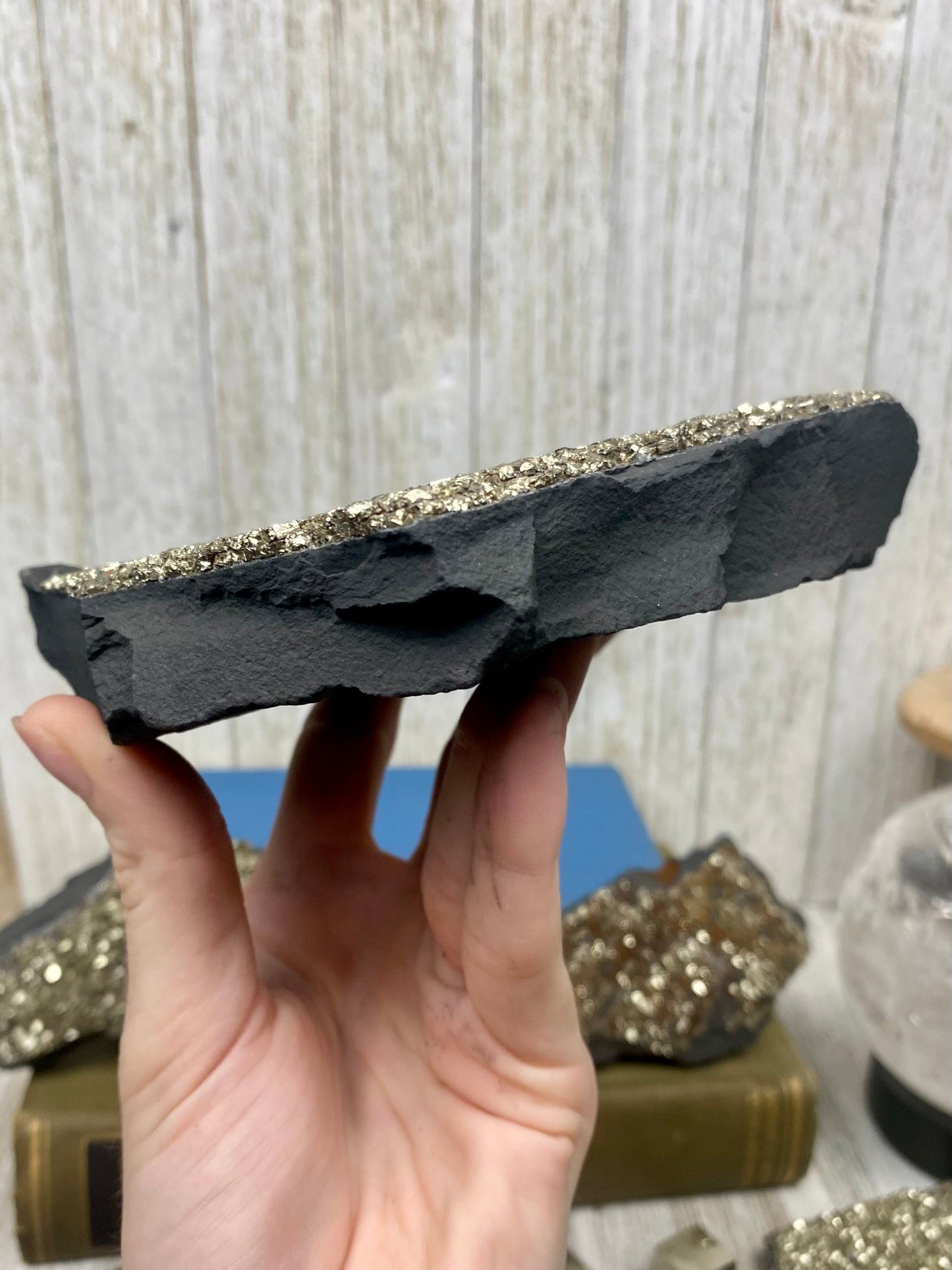 Pyrite on Shungite Raw Layered Plate | Brazil