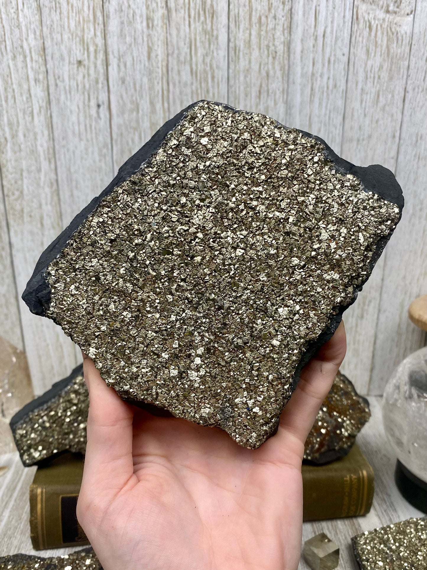 Pyrite on Shungite Raw Layered Plate | Brazil
