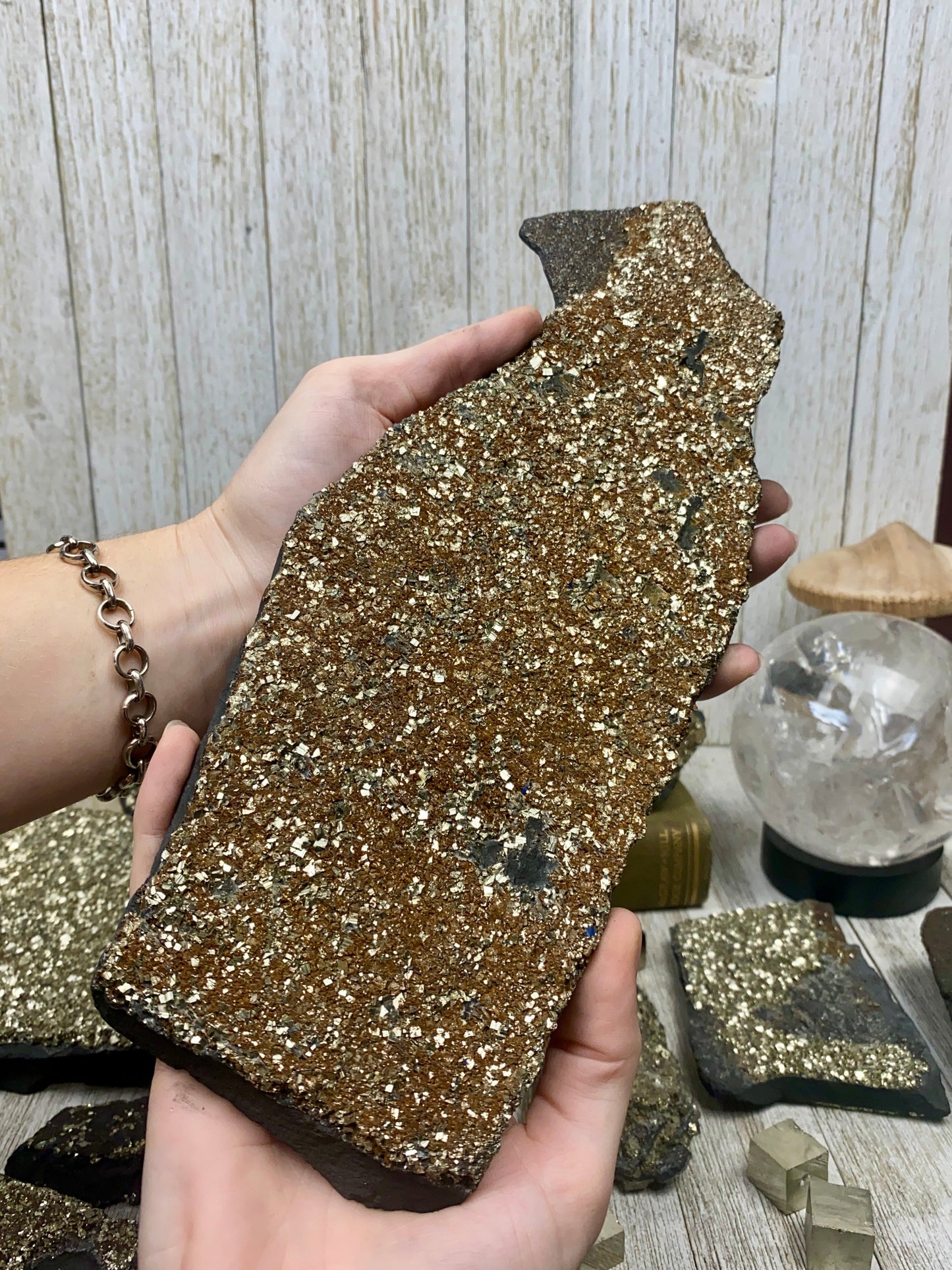 Pyrite on Shungite Raw Layered Plate | Brazil