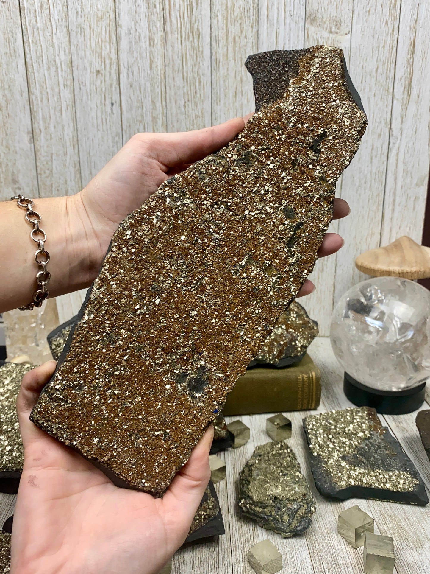 Pyrite on Shungite Raw Layered Plate | Brazil
