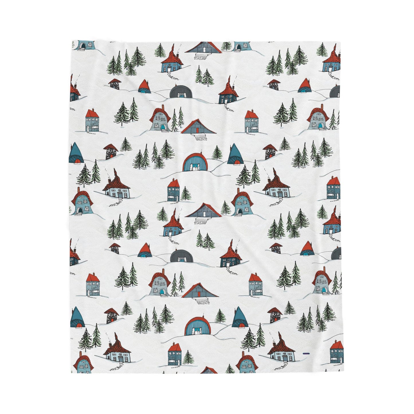 Ski Chalet Cabins Illustration Art work on Plushie Blanket-the9ofcups