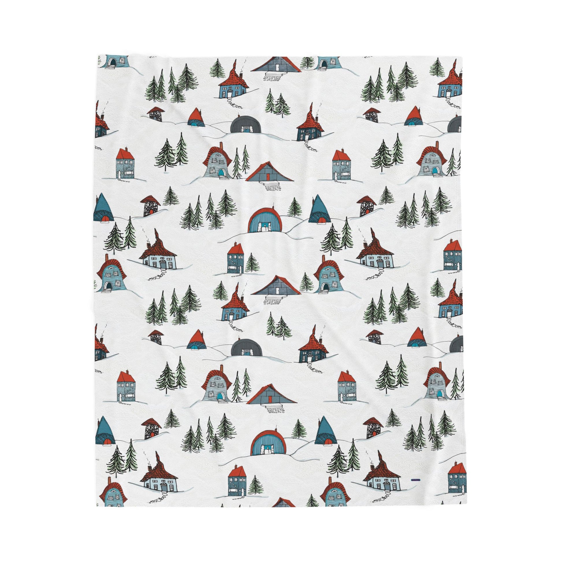 Ski Chalet Cabins Illustration Art work on Plushie Blanket-the9ofcups