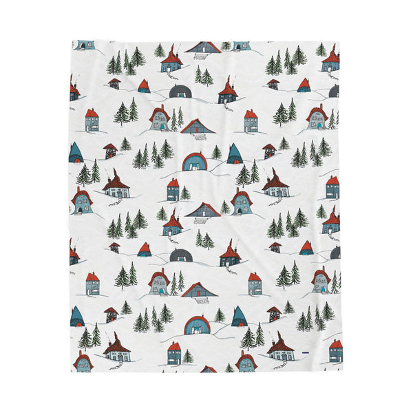 Ski Chalet Cabins Illustration Art work on Plushie Blanket-the9ofcups