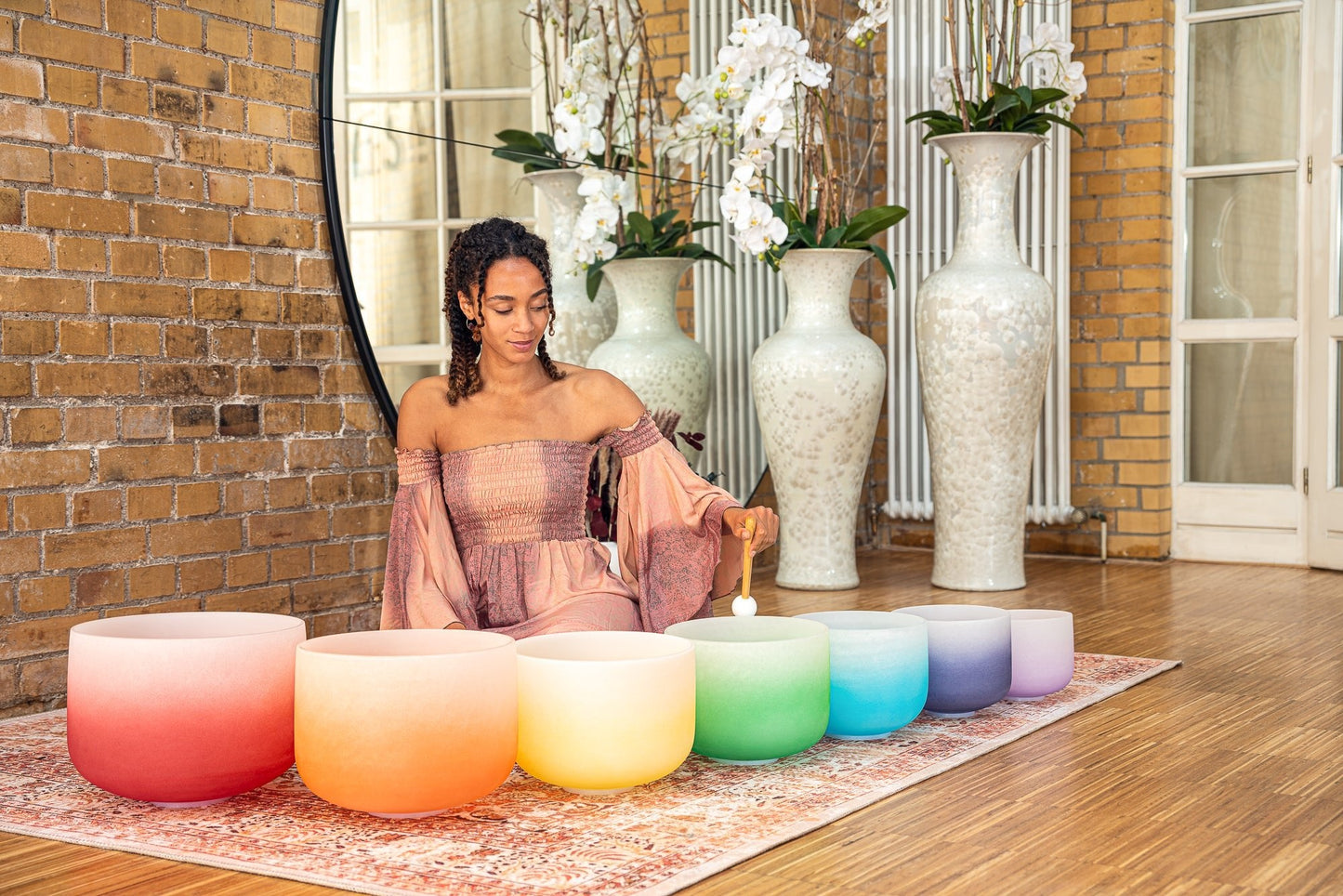 7 Chakra Color Quartz Crystal Singing Bowl Set (8"-14")