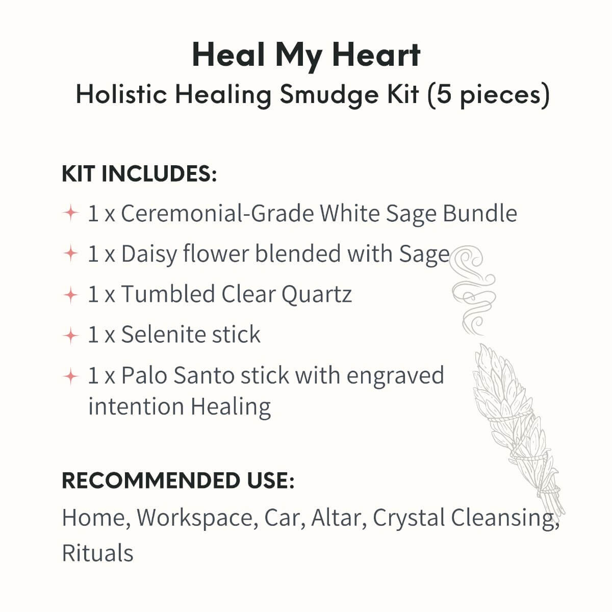 Heal My Heart - Holistic Healing Smudge Kit (5 pieces)