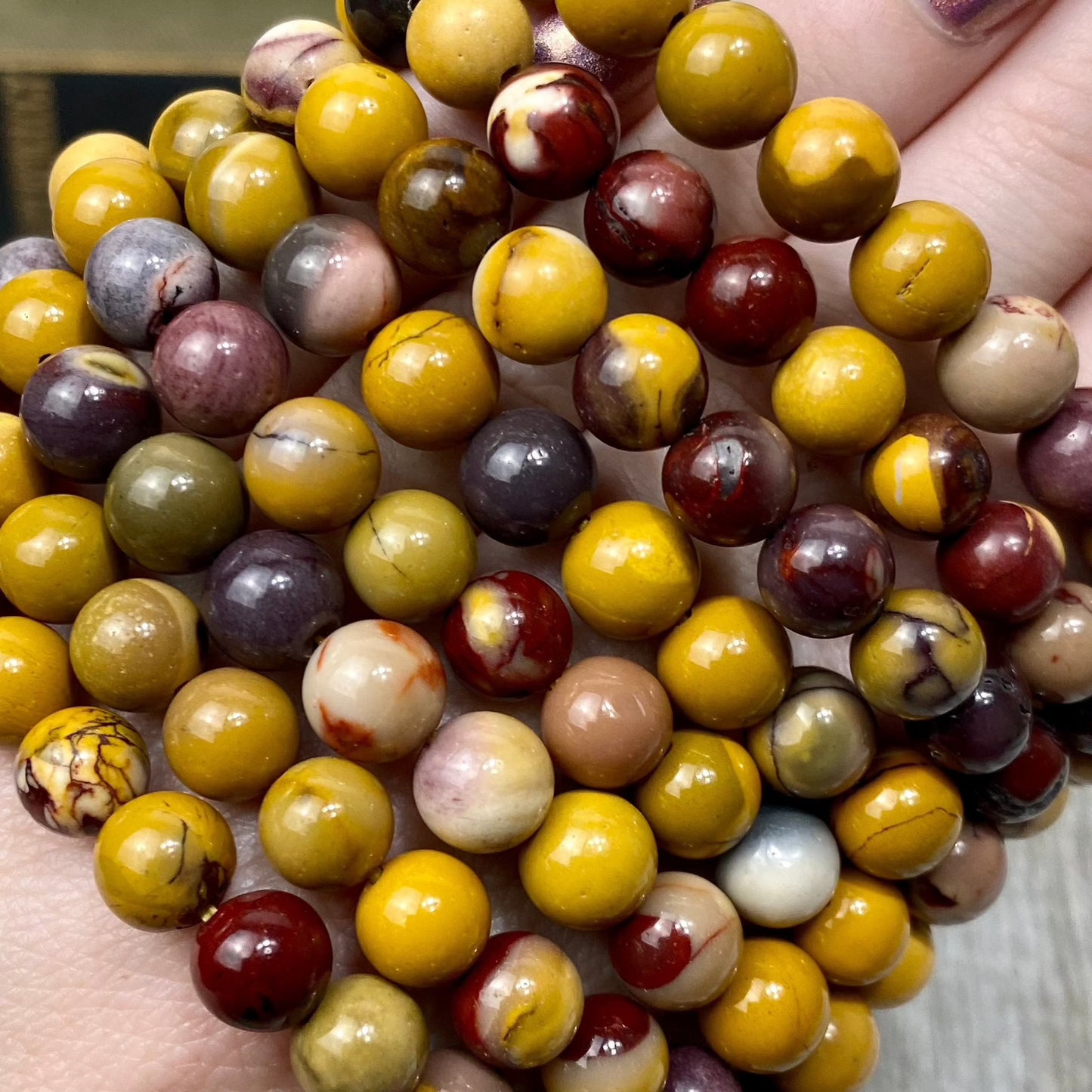 Mookaite Jasper 8mm Round Bead Crystal Bracelet